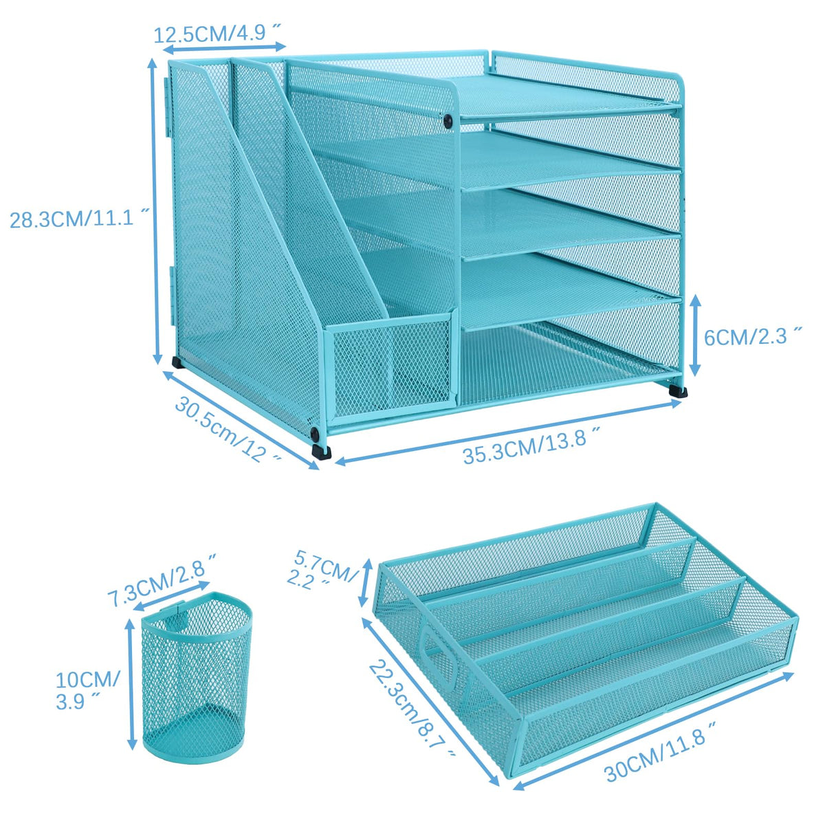 ideallife Desk Organiser with 2 Pack Magazine File Holder, 5-Tier Paper Tray Organiser with Drawer
