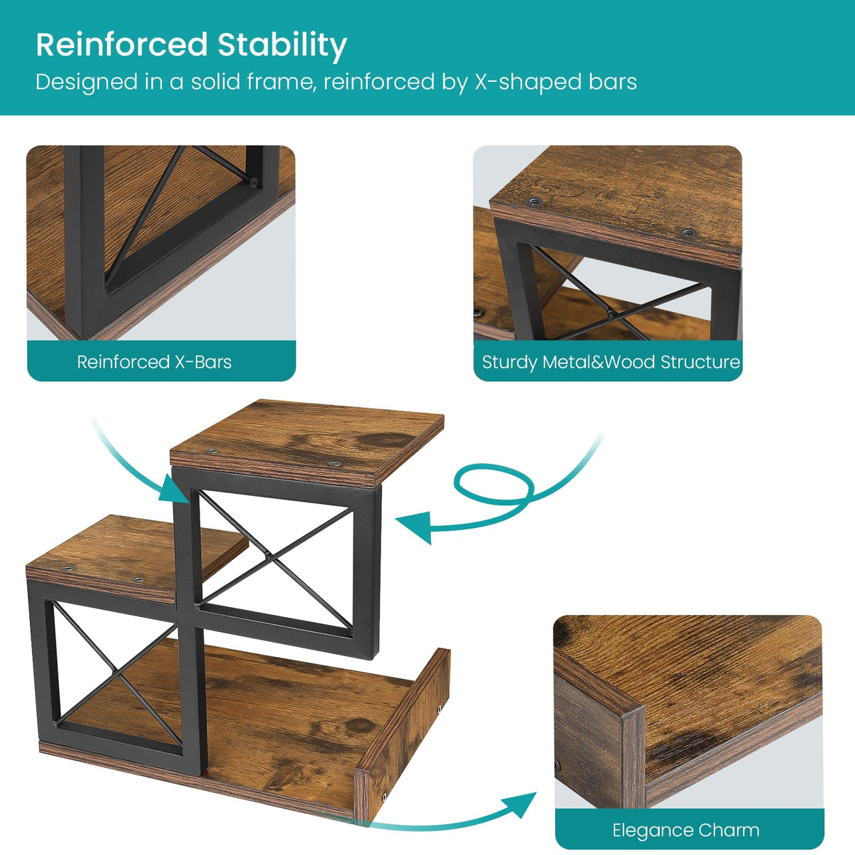 ELITEROO Desk Shelf Organizer, Wood Desktop Organizer Small Bookshelf, 3 Tier Storage Shelf Riser
