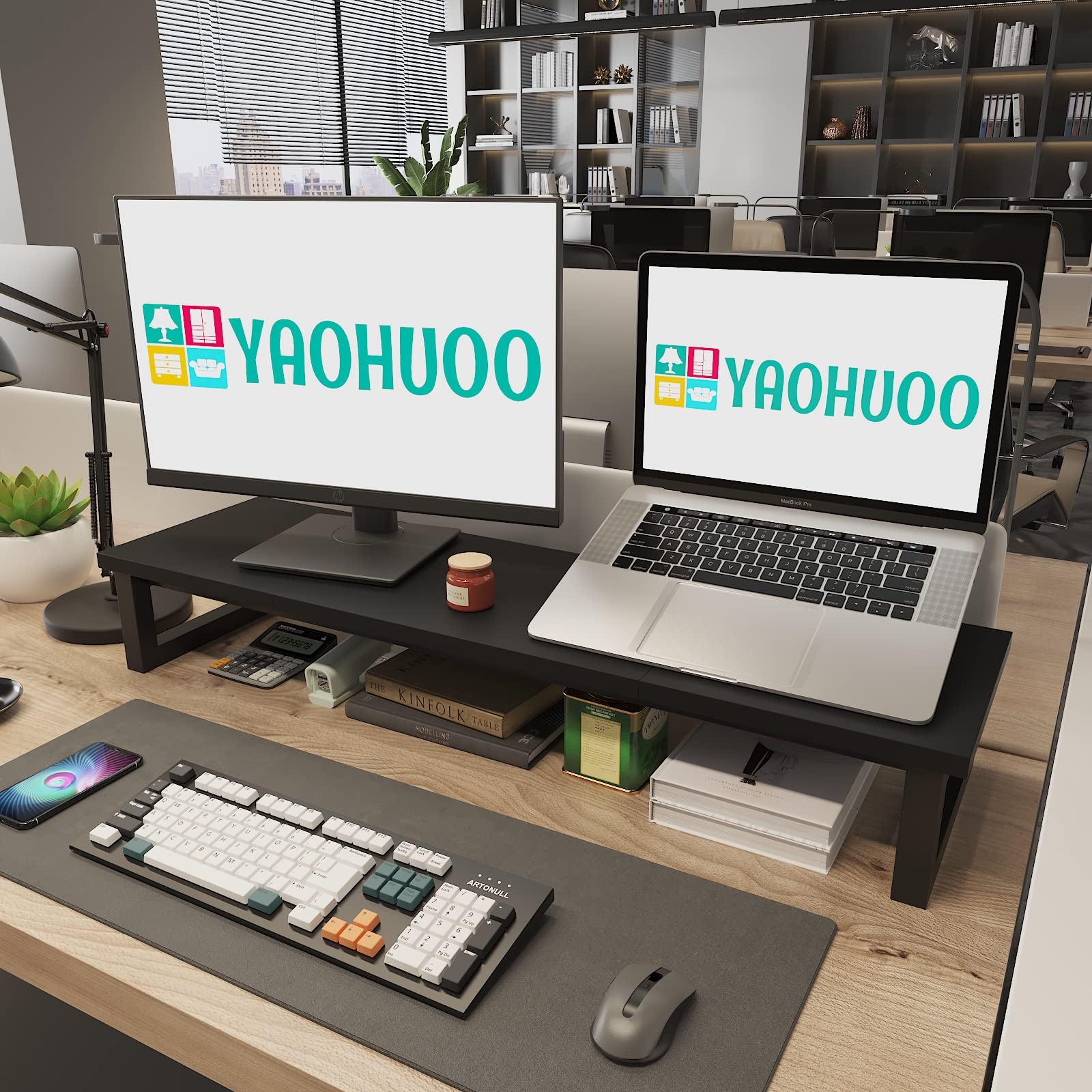 YAOHUOO Dual Monitor Stand Riser, 39Inch Large Monitor Stands for 2 Monitors, Computer Monitor