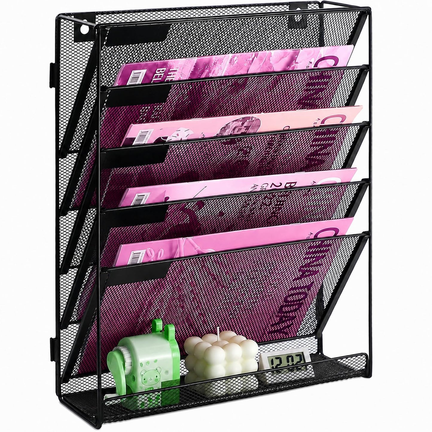 ideallife Mesh Wall File Holder Organizer with Bottom Flat Tray (6 Tier)