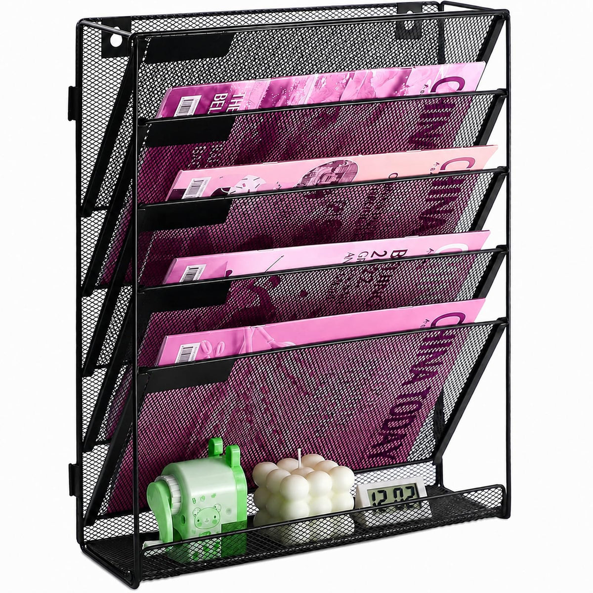 ideallife Mesh Wall File Holder Organizer with Bottom Flat Tray (6 Tier)