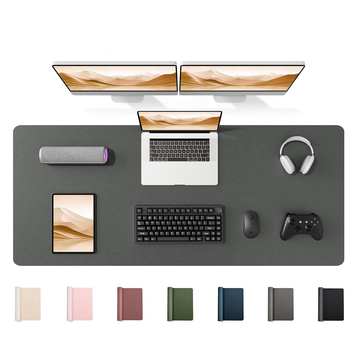 YSAGi 55" x 17" Large PU Leather Desk Mat for Keyboard and Mouse - Waterproof Non-Slip Desk Pad