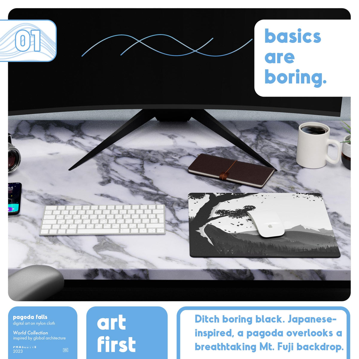 PhaseByte Hidden Peak Extended Gaming Mouse Pad - Non-Slip Desk Mat with Stitched Edges, Smooth
