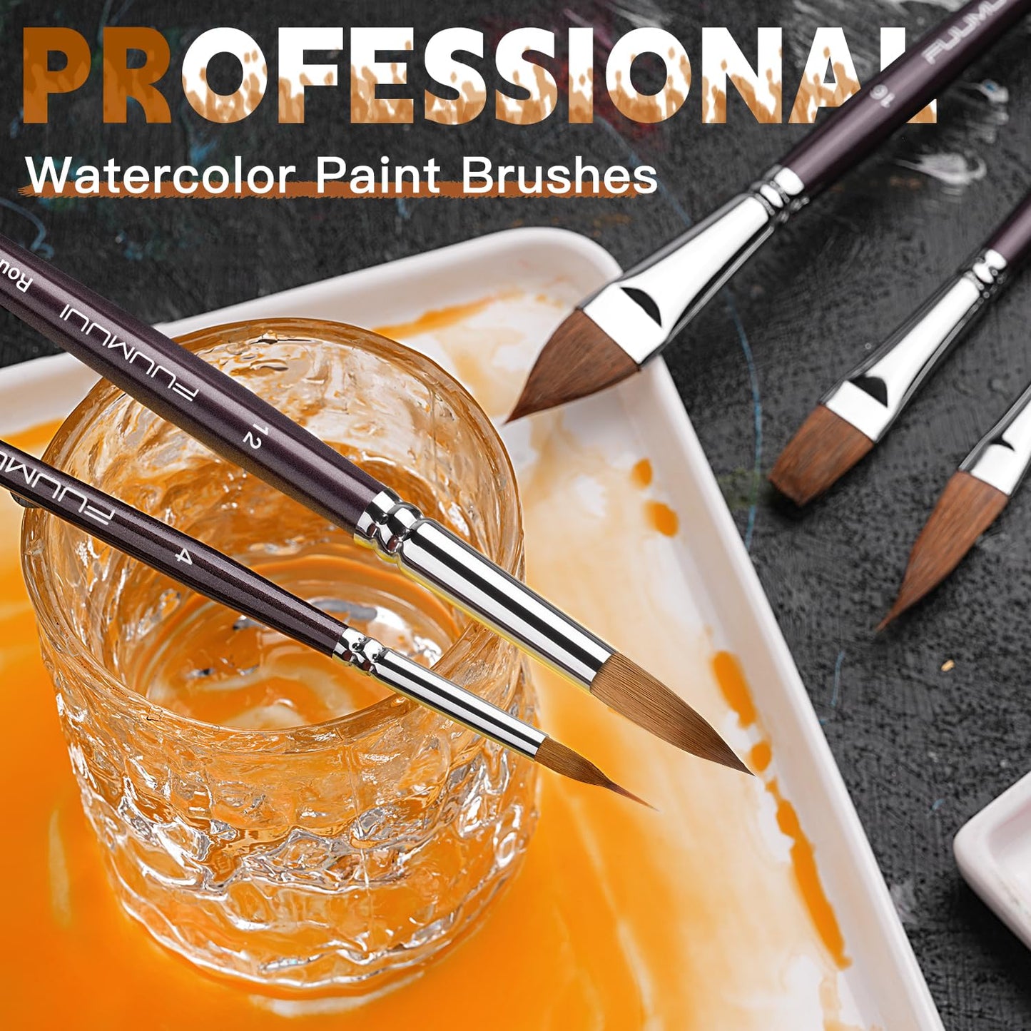 Fuumuui Sable Watercolor Brushes, Professional 10Pcs Sable Paint Brush Set Variety Shapes with