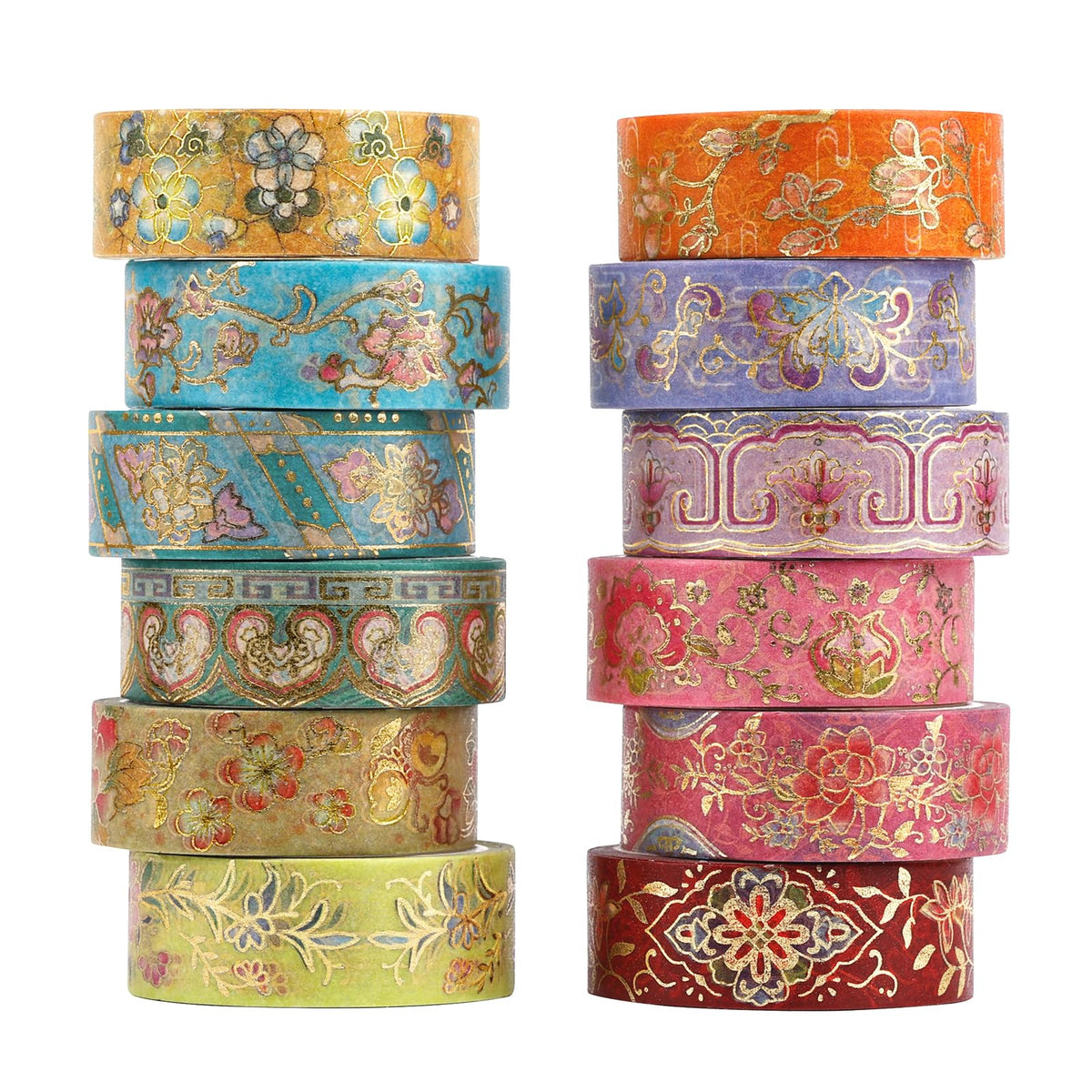 Lychii 12 Rolls Washi Tape Set, 5M/16.4Ft Long Vintage Masking Tape, 15mm