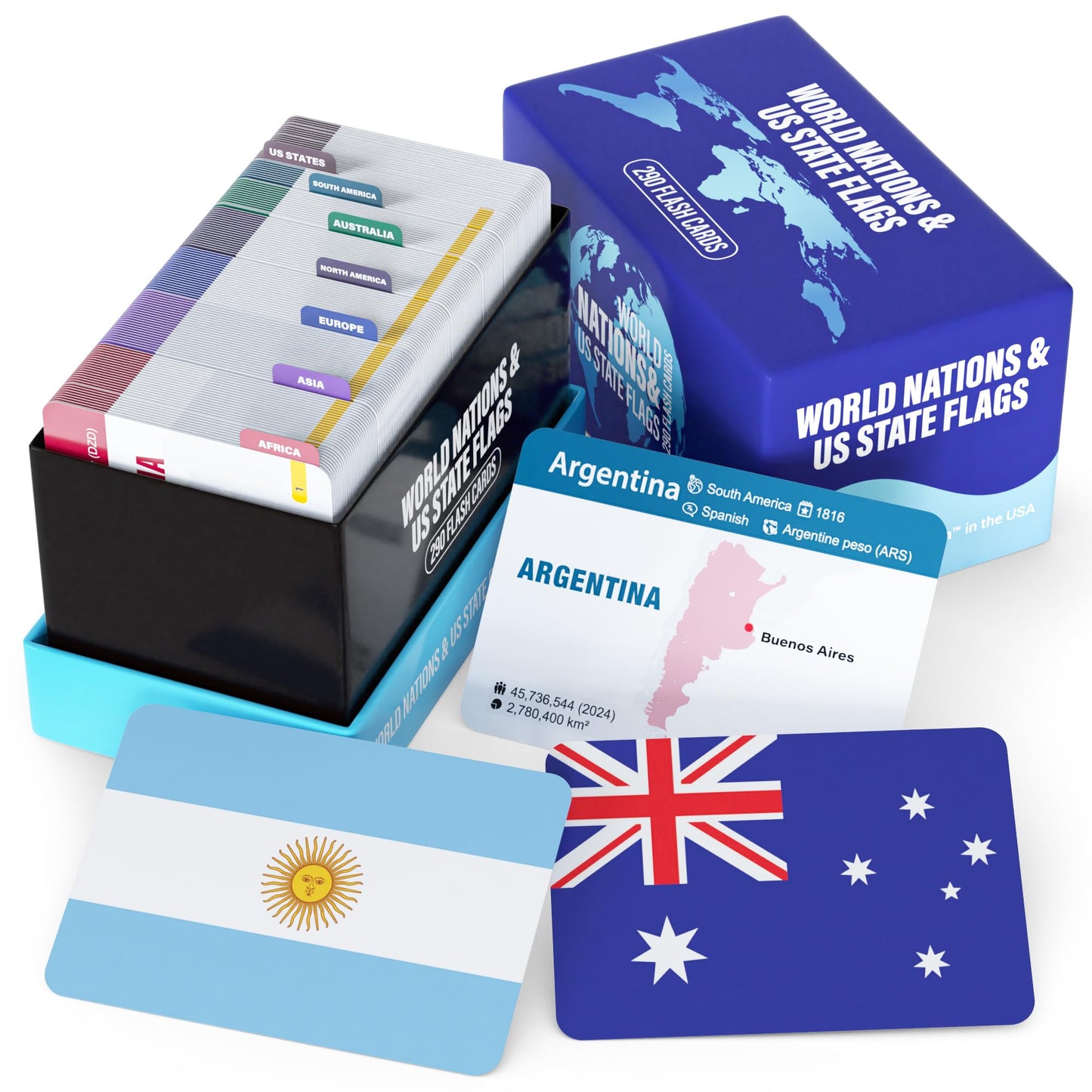 World Geography Flash Cards – 240 Countries, 50 US States, Flags & Maps