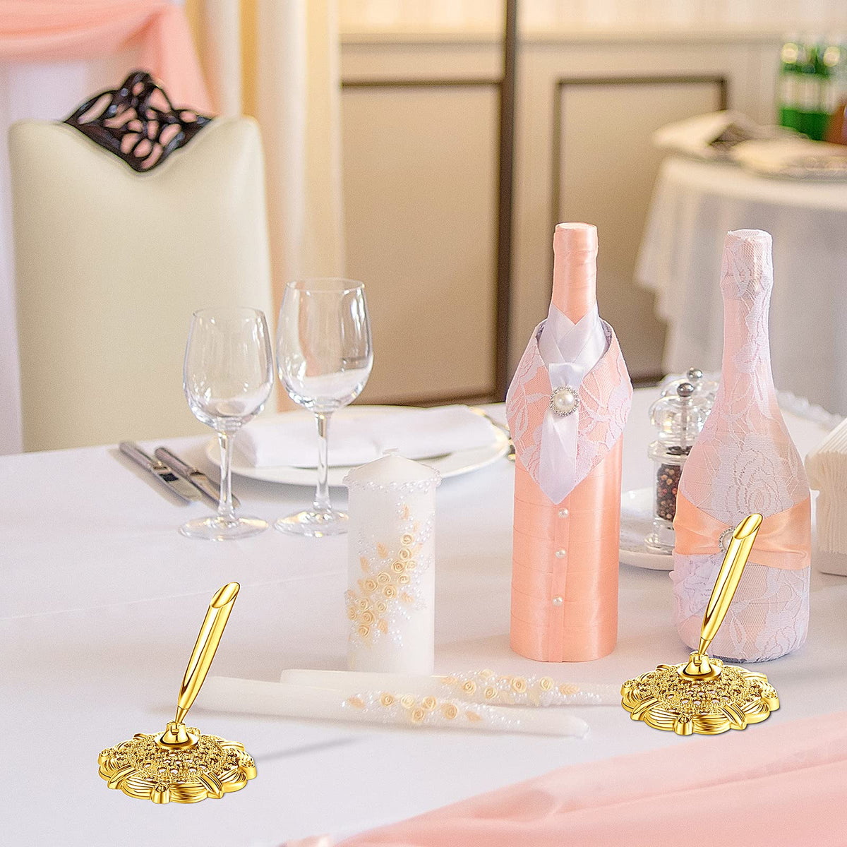Outus Gold 4 Pcs Wedding Pens for Guest Book Signing Diamond Design