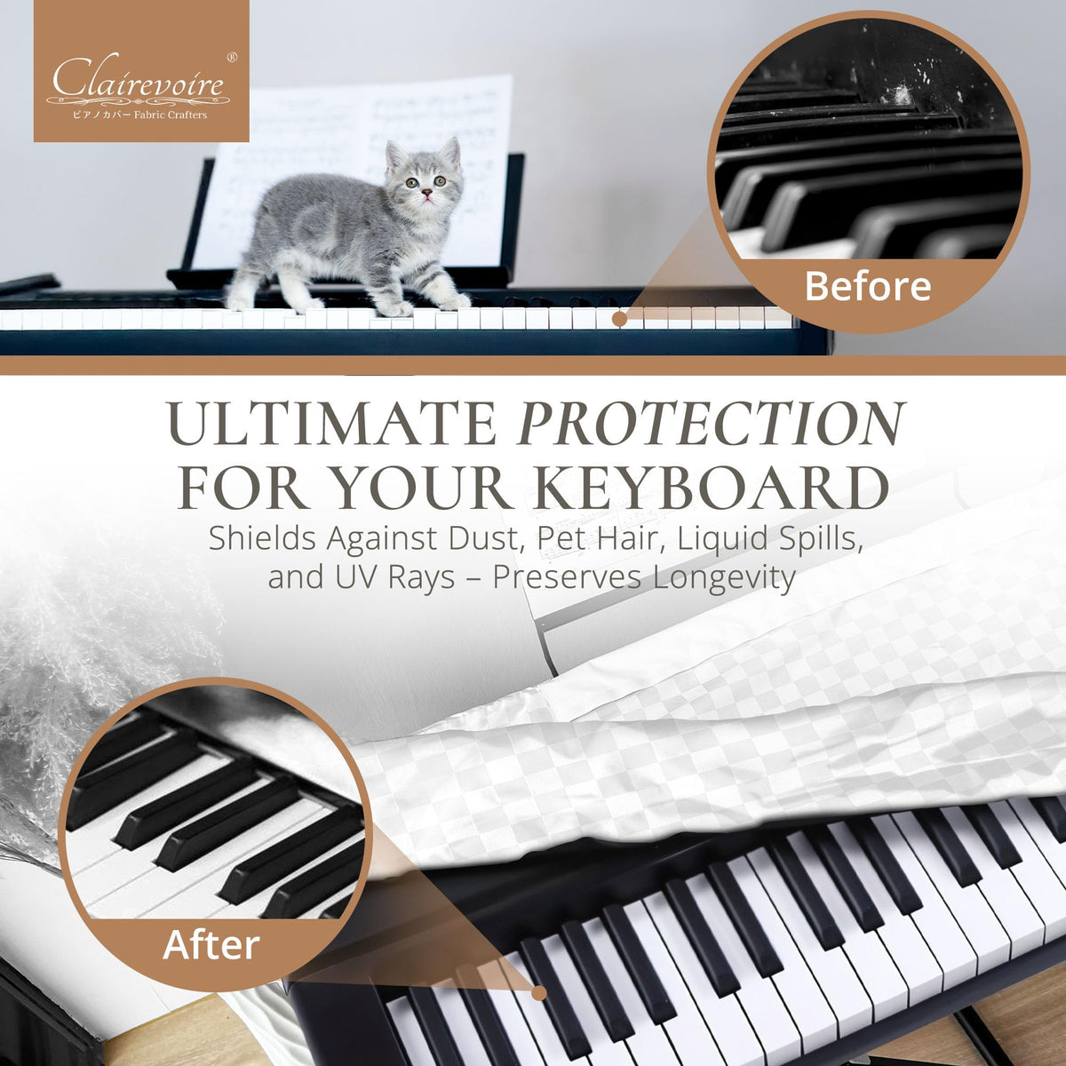 Clairevoire Waterproof Keyboard Piano Cover Cloth for Yamaha DGX660, DGX650, Keyboard Covers for