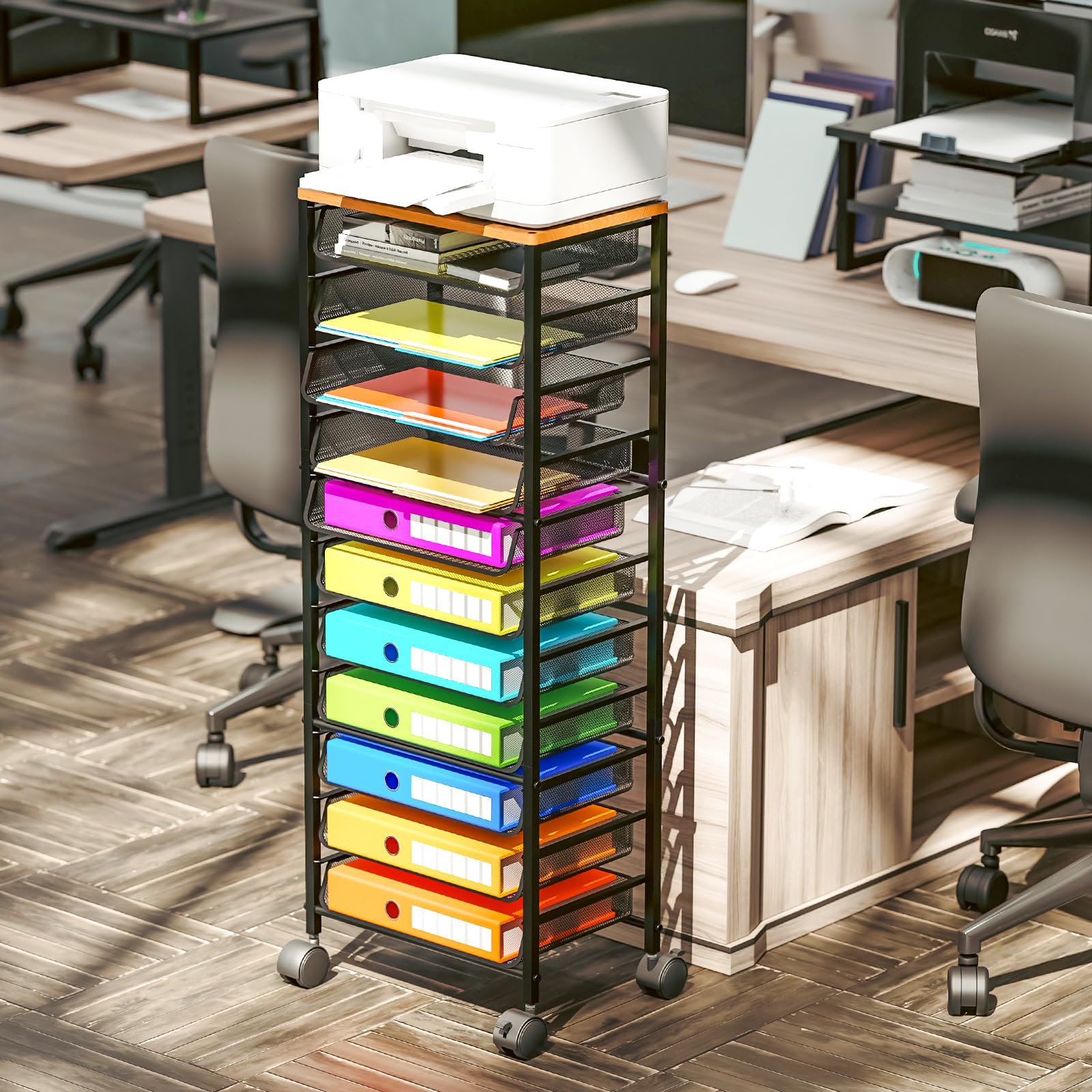 Simple Trending 12-Tier Rolling File Cart, Desk File Organizer with 11 Mesh Sliding Trays, Letter &