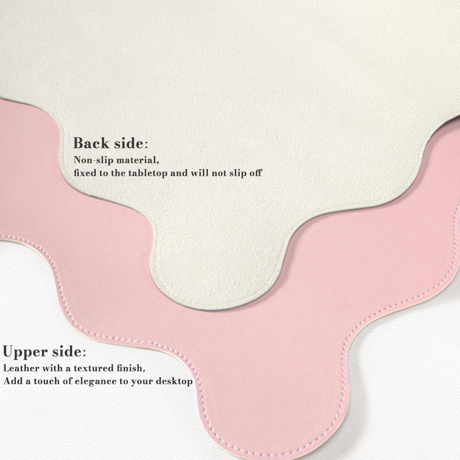 iCasso Pink Scalloped Table Mat, 35.4"x15.7" Desk Pad for Workspace