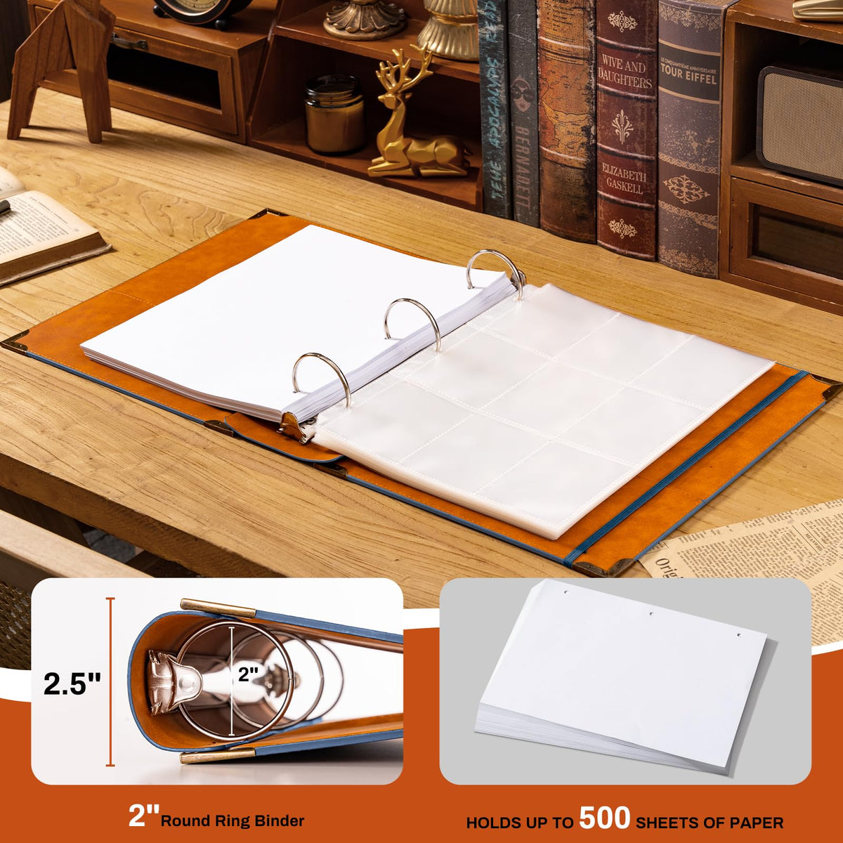 Ovesmusl PU Leather 3 Ring Binder 2 Inch Fits 8.5"x11" Letter Size Paper