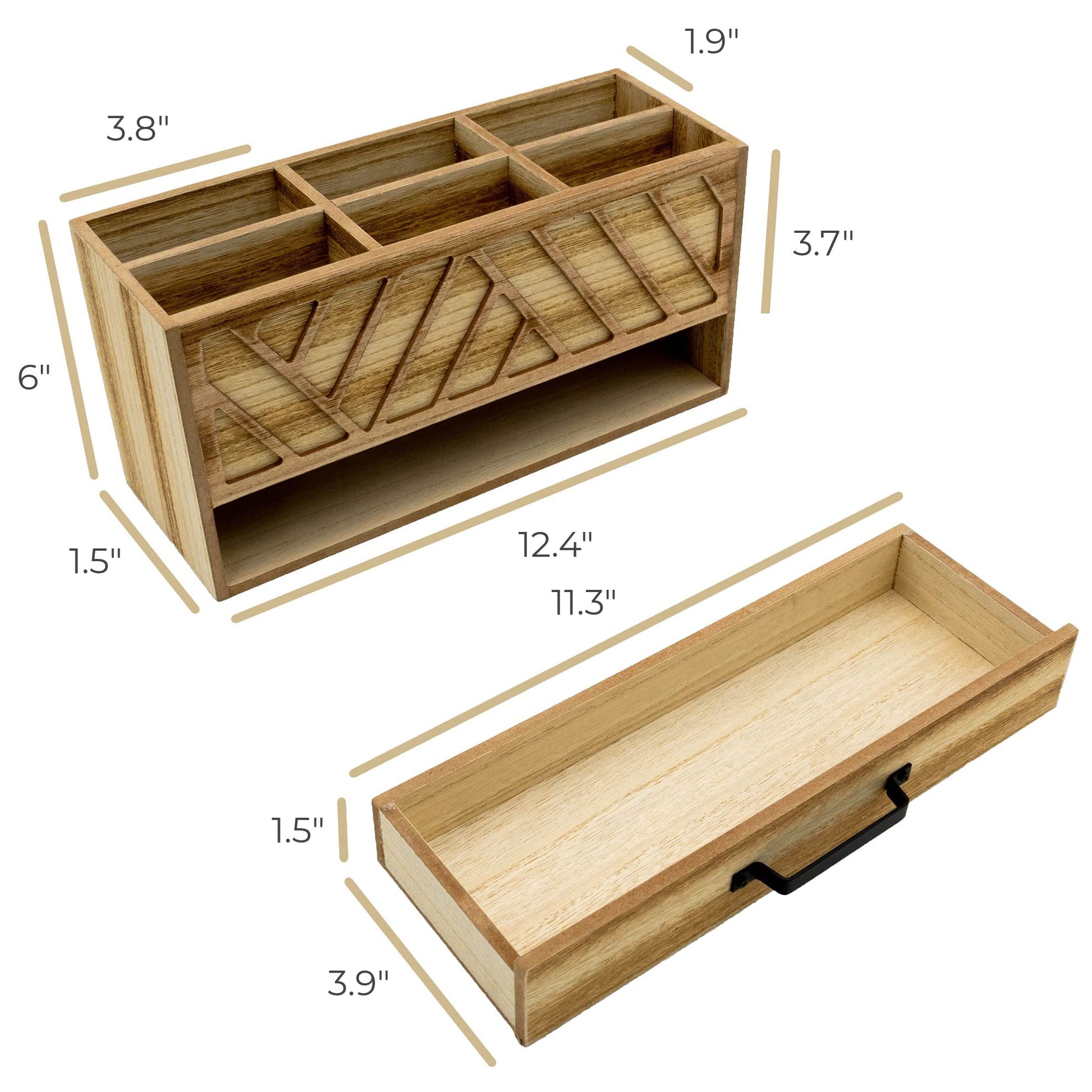 BLU MONACO Natural Wood Desktop Pen Organizer with Drawer - Stylish and Versatile Pen Holder and