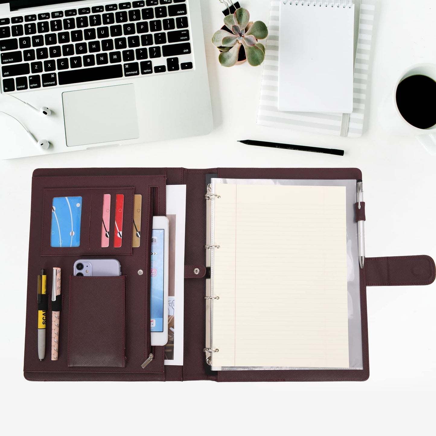 Wonderpool A4 PU Leather 3 & 4 Ring Holder Writing Portfolio Multi Document Case with Removable