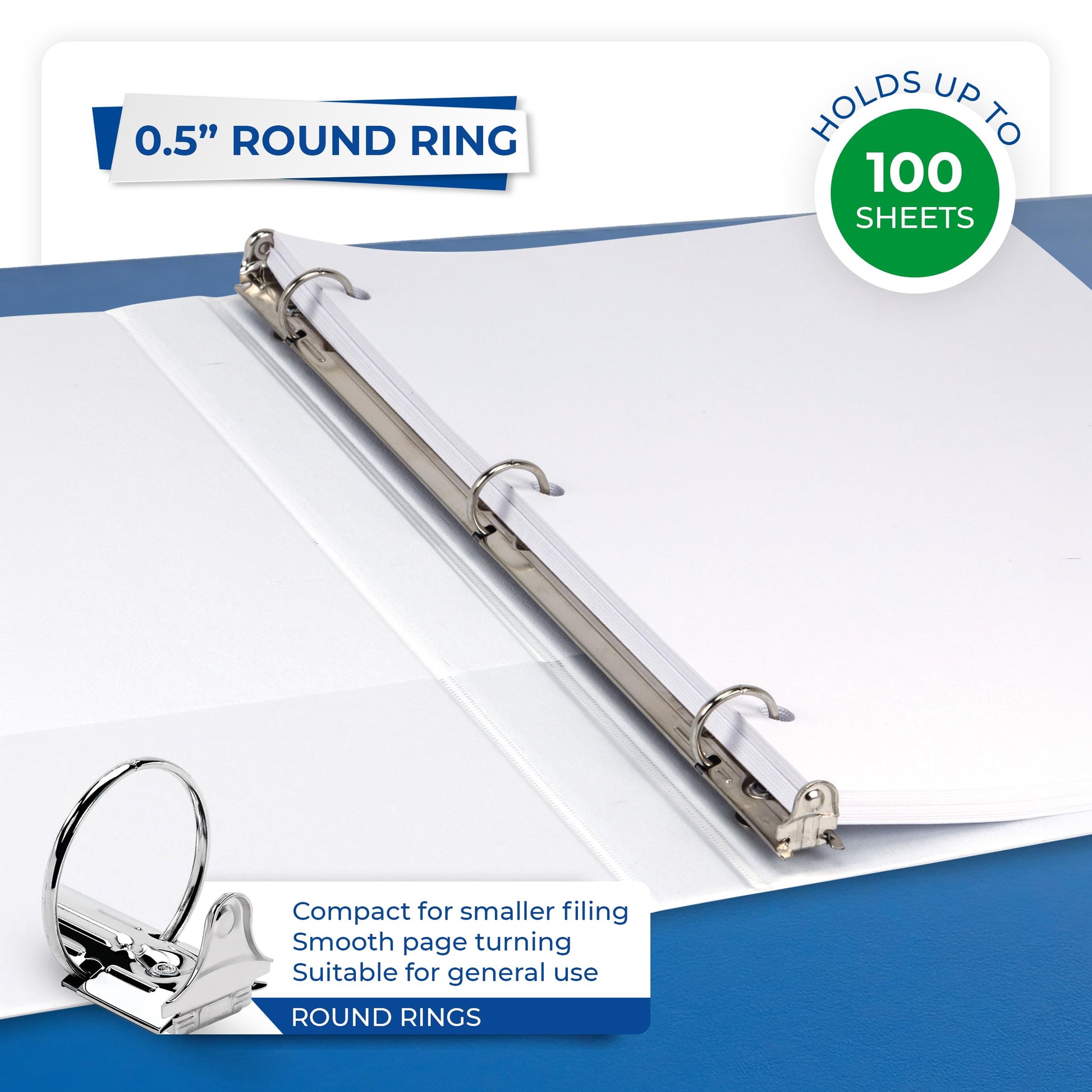 Samsill 0.5 Inch 3 Ring Binder, Economy Round Ring, Clear View Cover, 100 Sheet Capacity - for