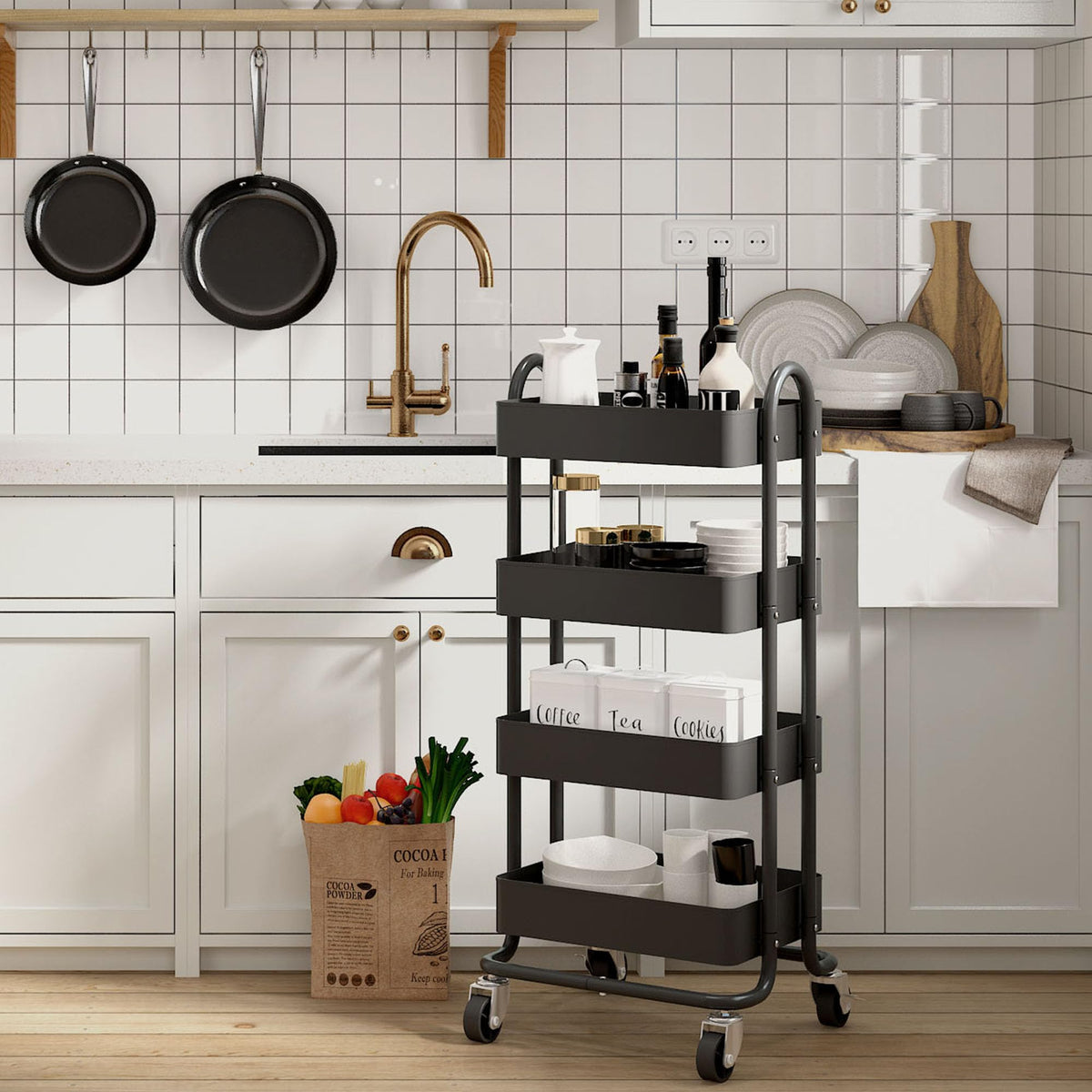 Elitehouse 4-Tier Metal Rolling Cart with Wheels,4 Tier Utility Cart with Wheels for