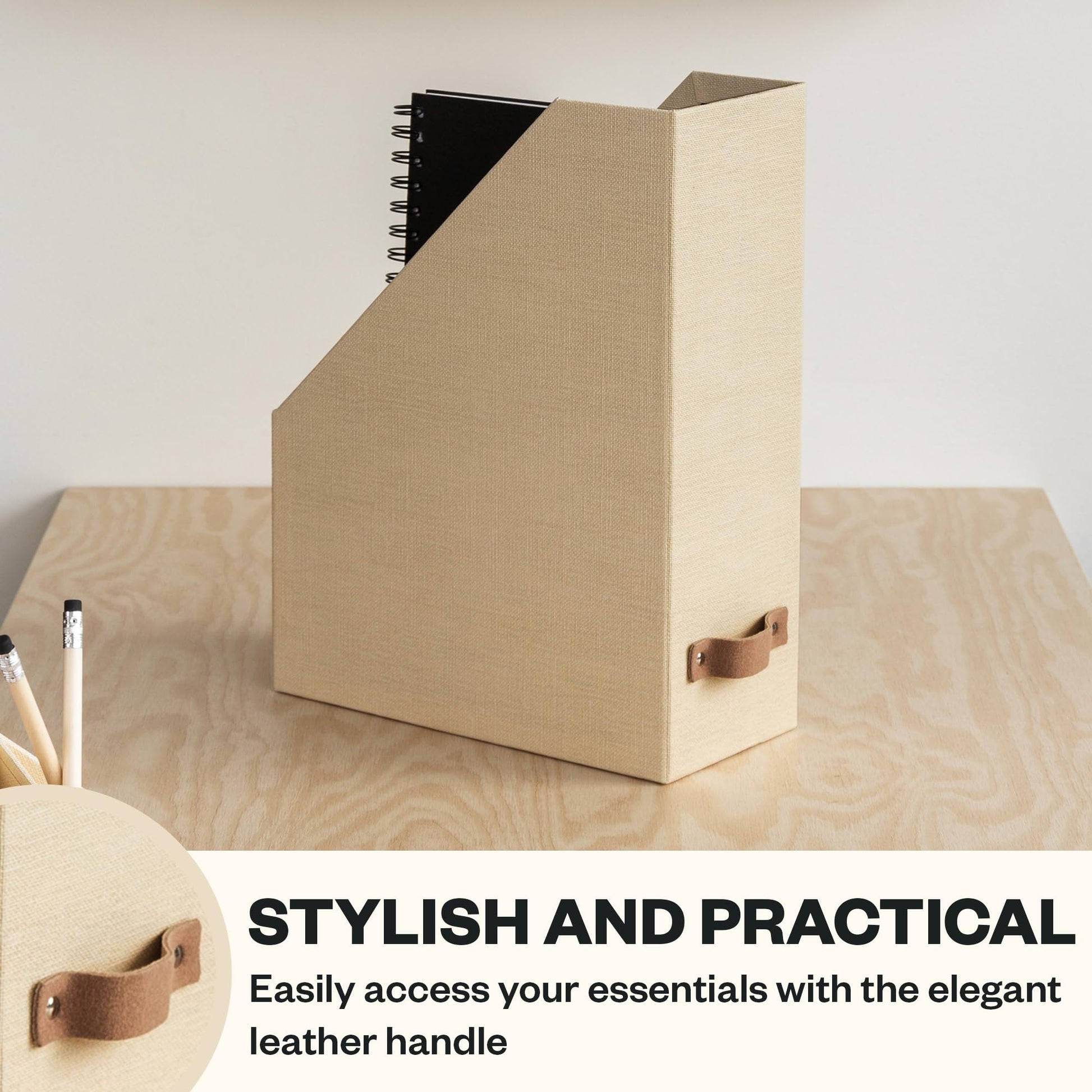 Bigso Estelle Magazine File - Magazine Holder and Organizer for Papers and Catalogs with Leather