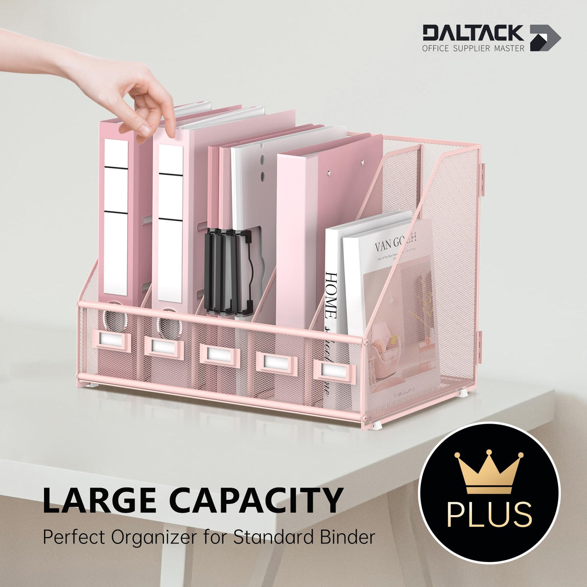 DALTACK 5-Slot Magazine File Holder, Metal Binder Holder, Pink