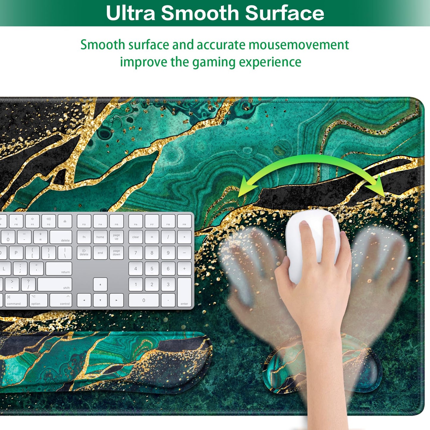 Mouse Pad Green, Desk Mat, Large Gaming Mouse Pad with Wrist Rest 4in1 XXL