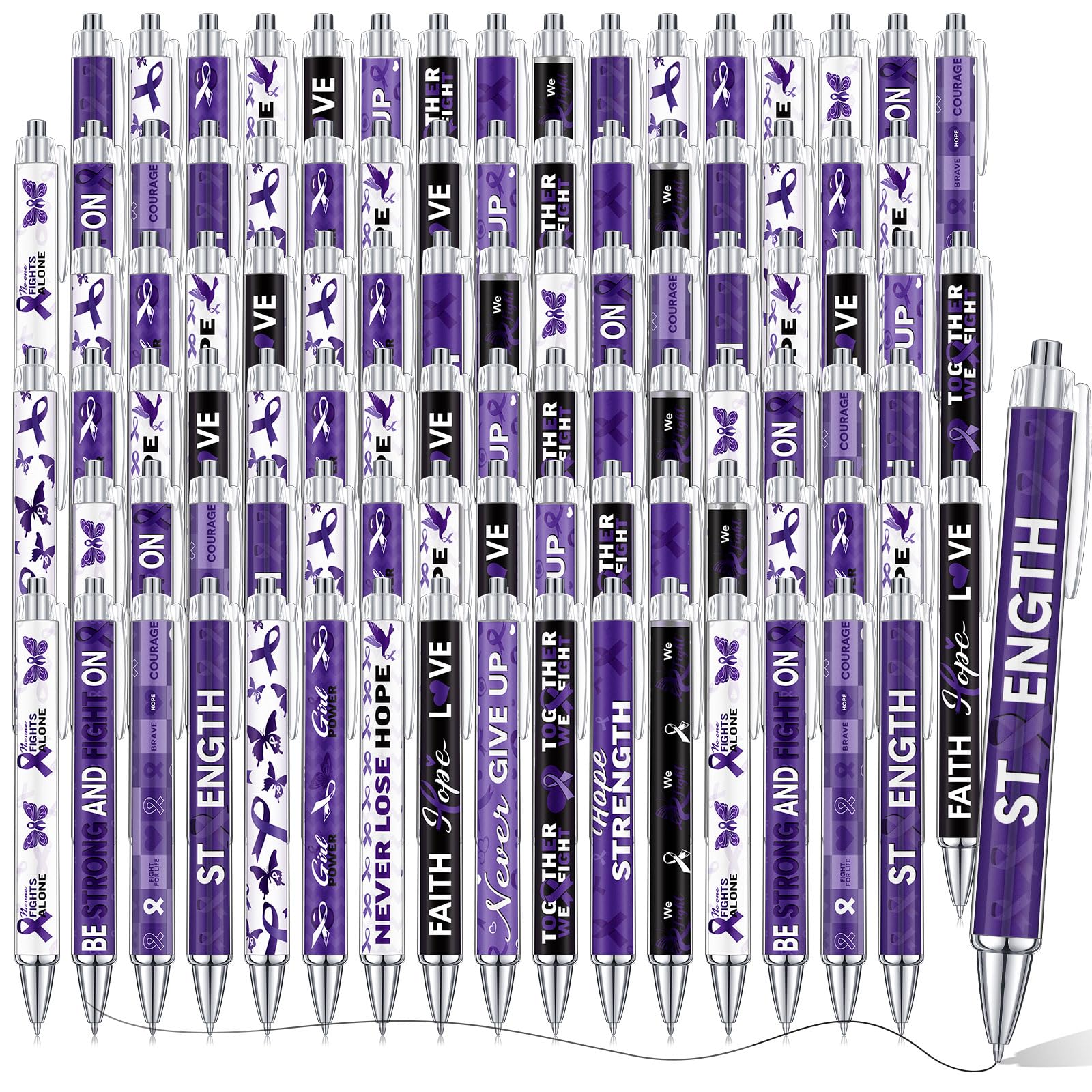Cholemy 96 Pcs Purple Ribbon Awareness Pens Bulk Pancreatic Cancer, Alzheimer s, Lupus, Animal