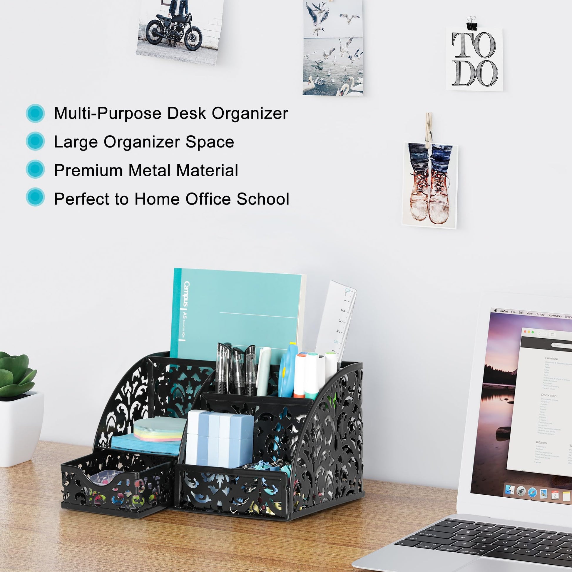 EasyPAG Desk Organizer and Pen Holder for Desk, Mesh Office Supplies Storage Caddy with Drawer for