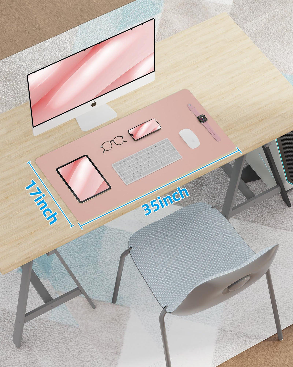 Makeup Mat for Vanity, PU Leather Desk Pad Blotter,Waterproof & Oilproof Desk Protector, Easy Clean