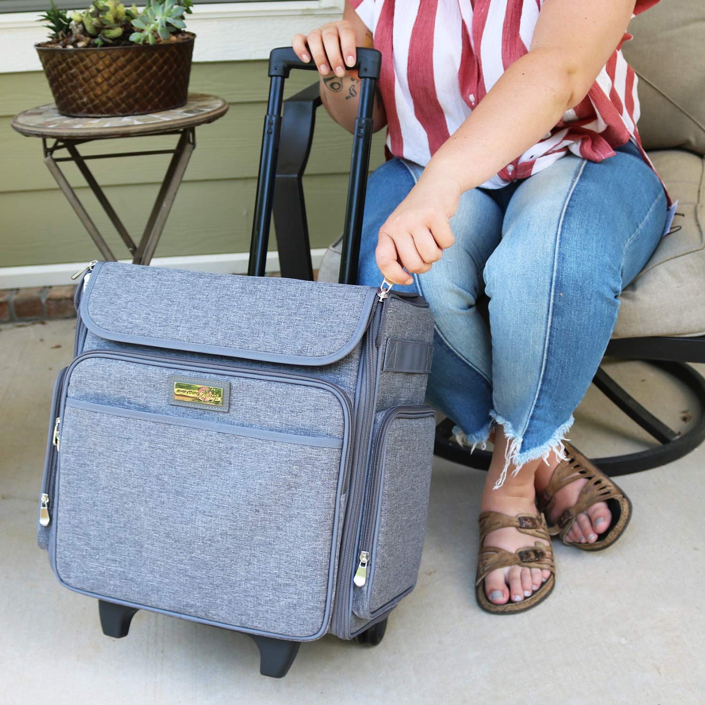 Everything Mary Rolling Scrapbook Tote – Heather Grey Craft Bag with Wheels – Organizer Case for