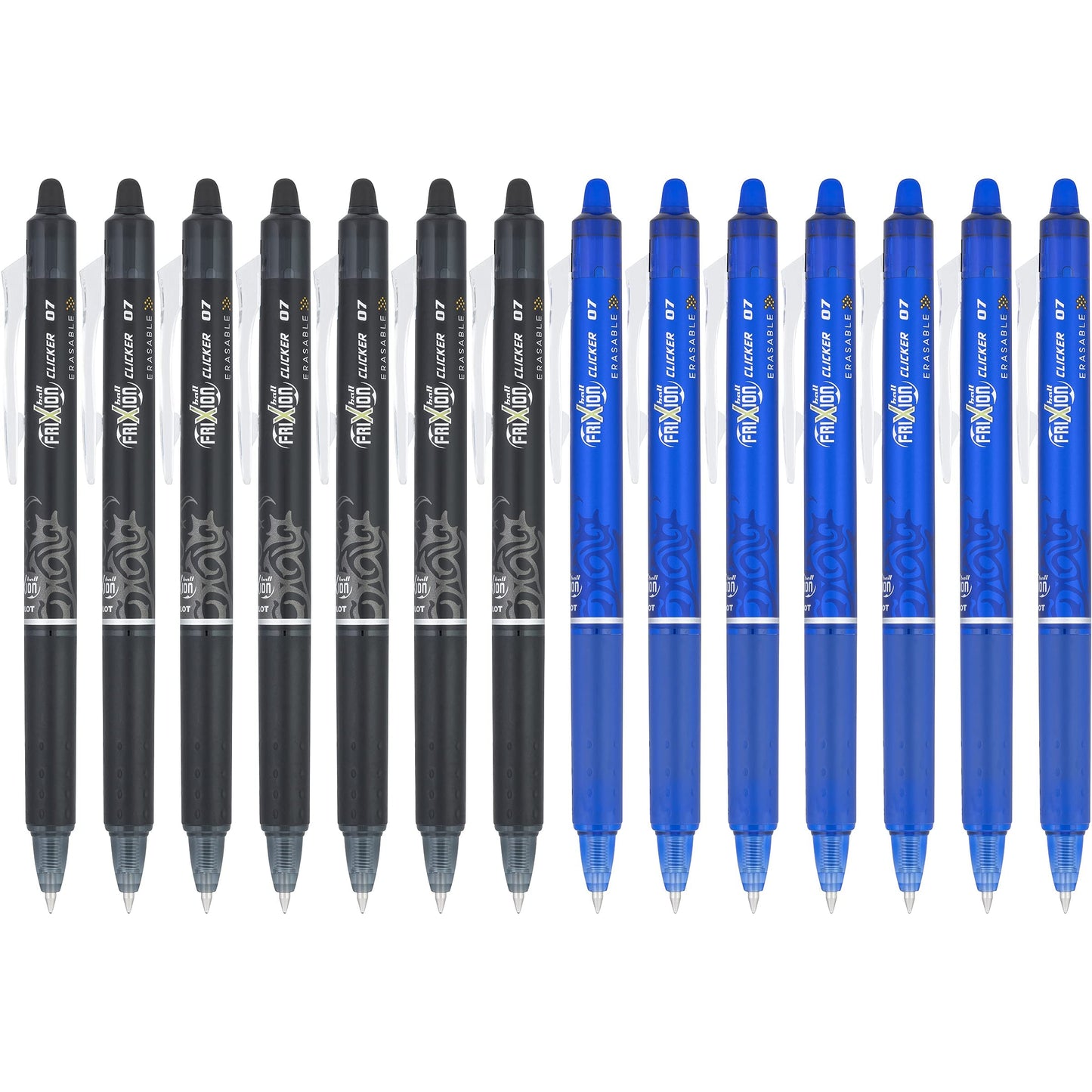 Pilot, FriXion Clicker Erasable Gel Pens, Fine Point 0.7 mm, Pack of 14, Black & Blue