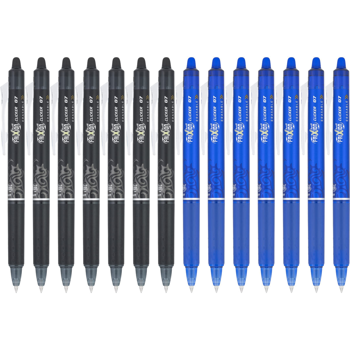 Pilot, FriXion Clicker Erasable Gel Pens, Fine Point 0.7 mm, Pack of 14, Black & Blue