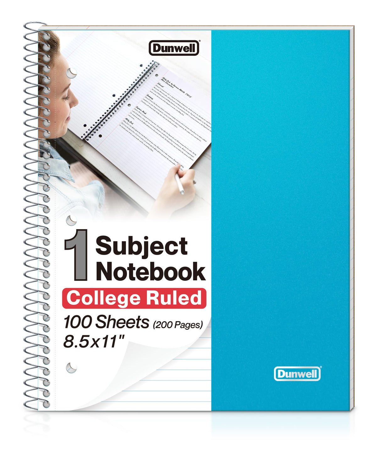 Dunwell 1-Subject College Ruled Spiral Notebook 8.5x11, 100 Sheets, Blue