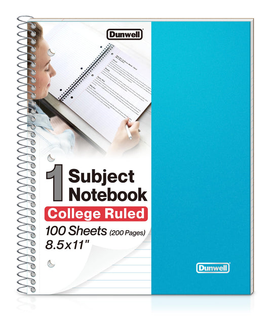 Dunwell 1-Subject College Ruled Spiral Notebook 8.5x11, 100 Sheets, Blue