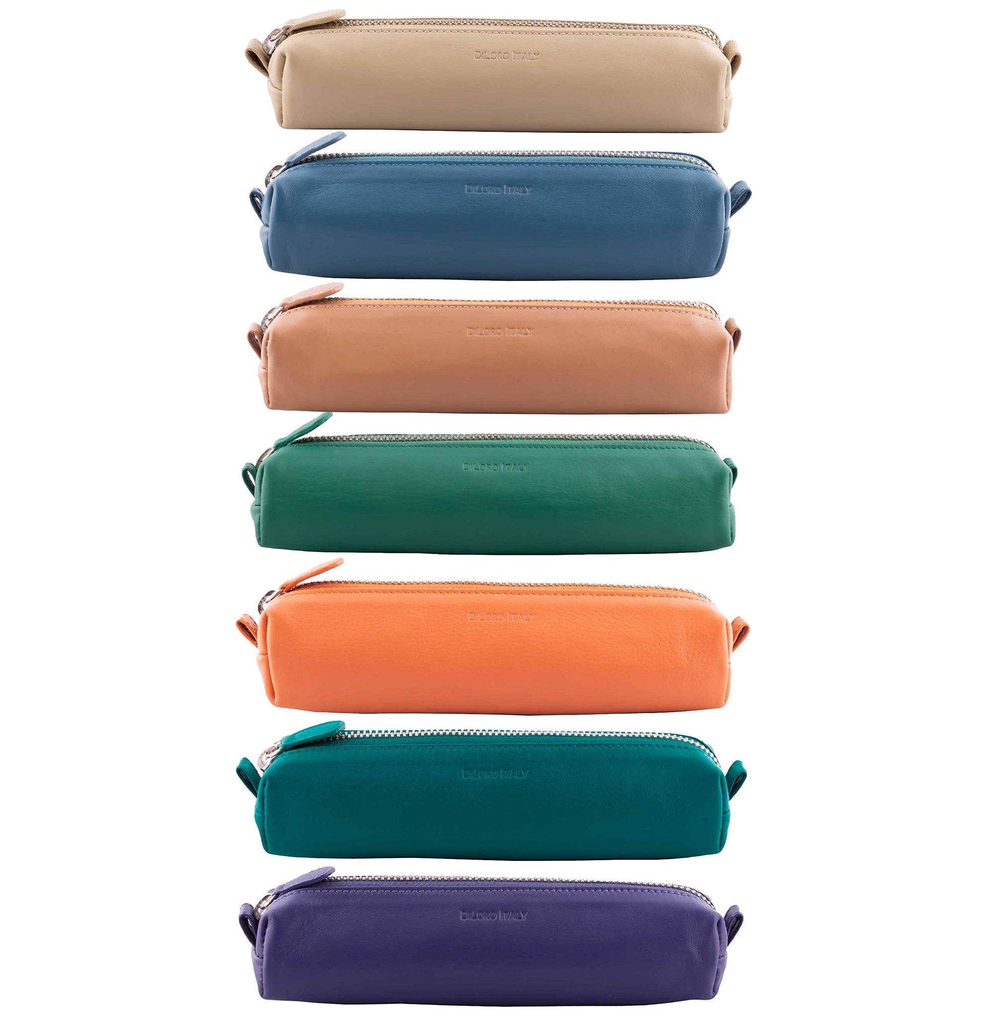 DiLoro Leather Zippered Fountain Ballpoint Rollerball Pens and Pencils Case Holder Pouch Genuine