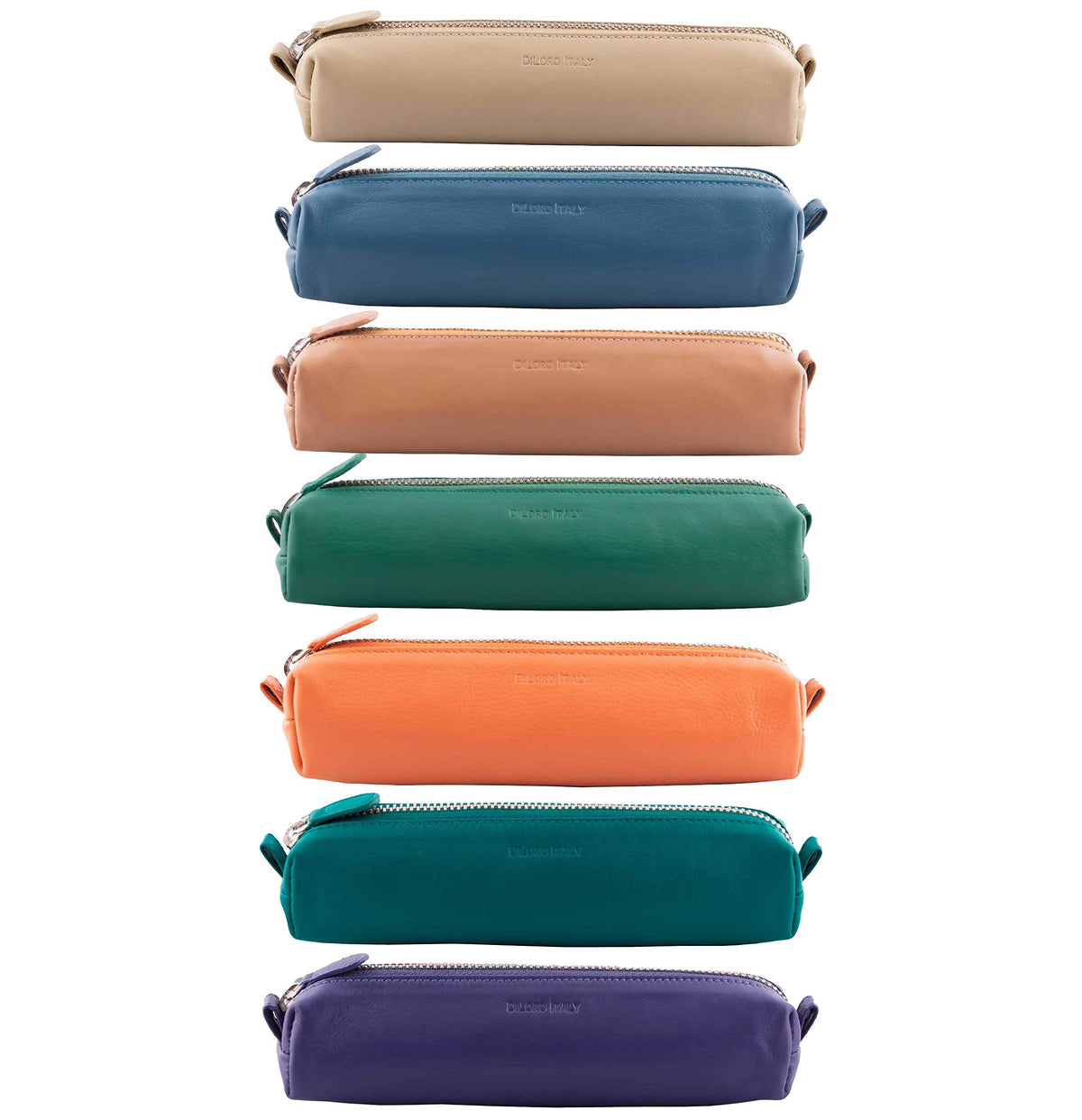 DiLoro Leather Zippered Fountain Ballpoint Rollerball Pens and Pencils Case Holder Pouch Genuine