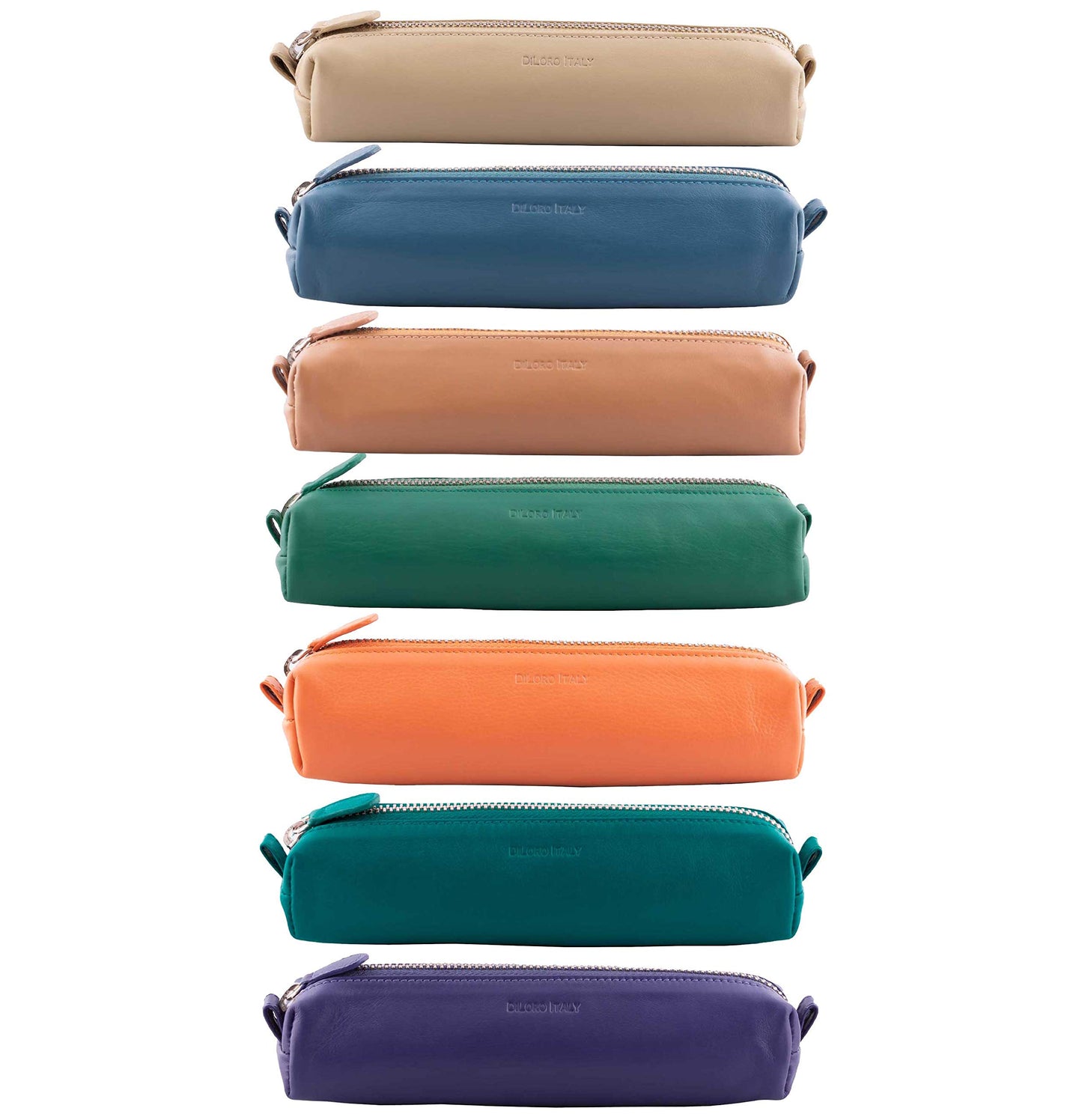 DiLoro Leather Zippered Fountain Ballpoint Rollerball Pens and Pencils Case Holder Pouch Genuine