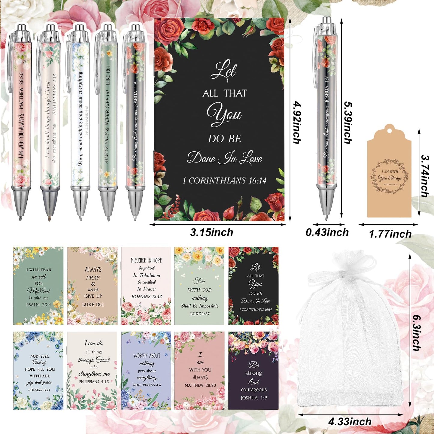 Qeeenar 200 Pcs Christian Gift Bulk Set Bible Verse, Cute Color, Flower