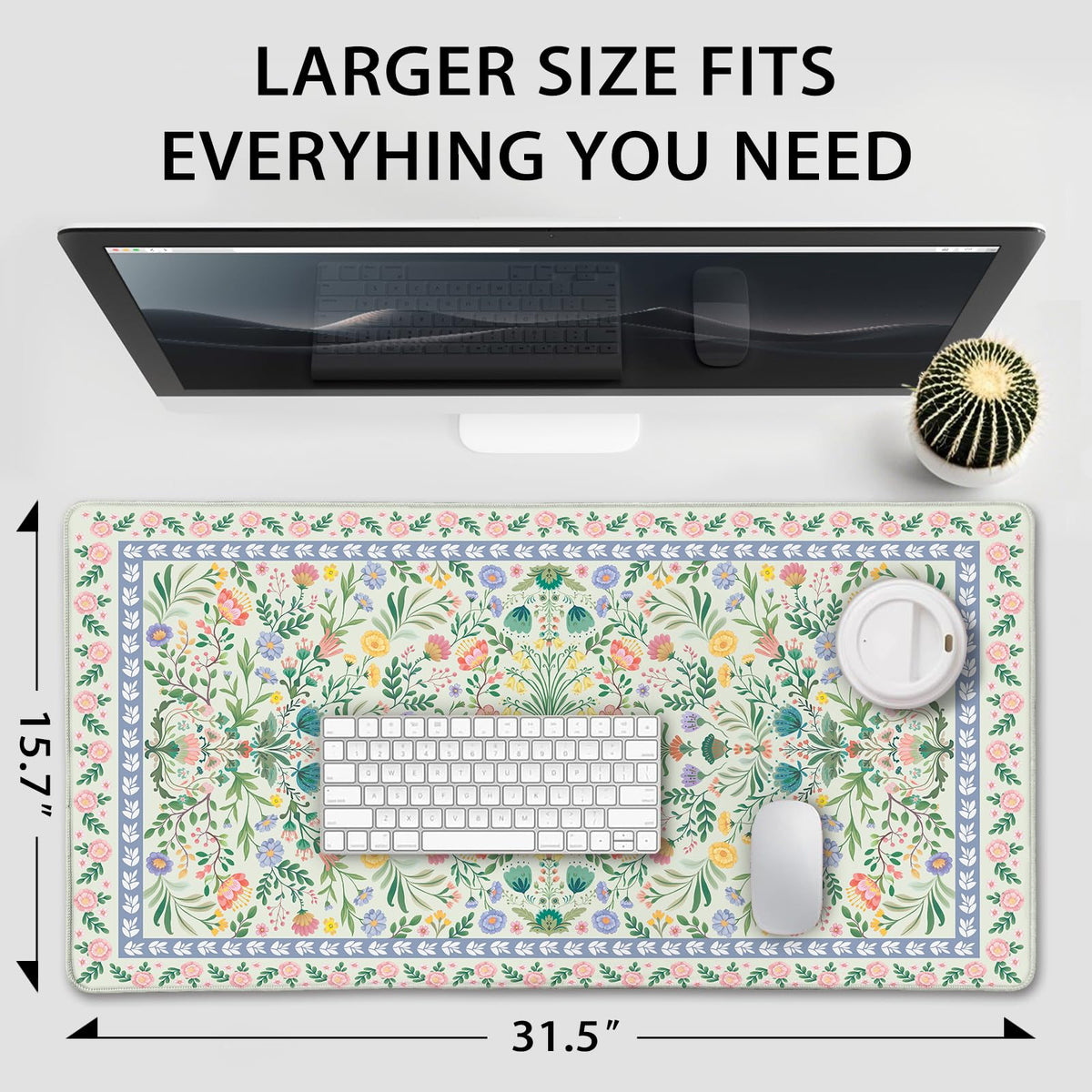 Mcapirivo Green Floral Desk Mat Large Mouse Pad 31.5"x15.7" Non-Slip