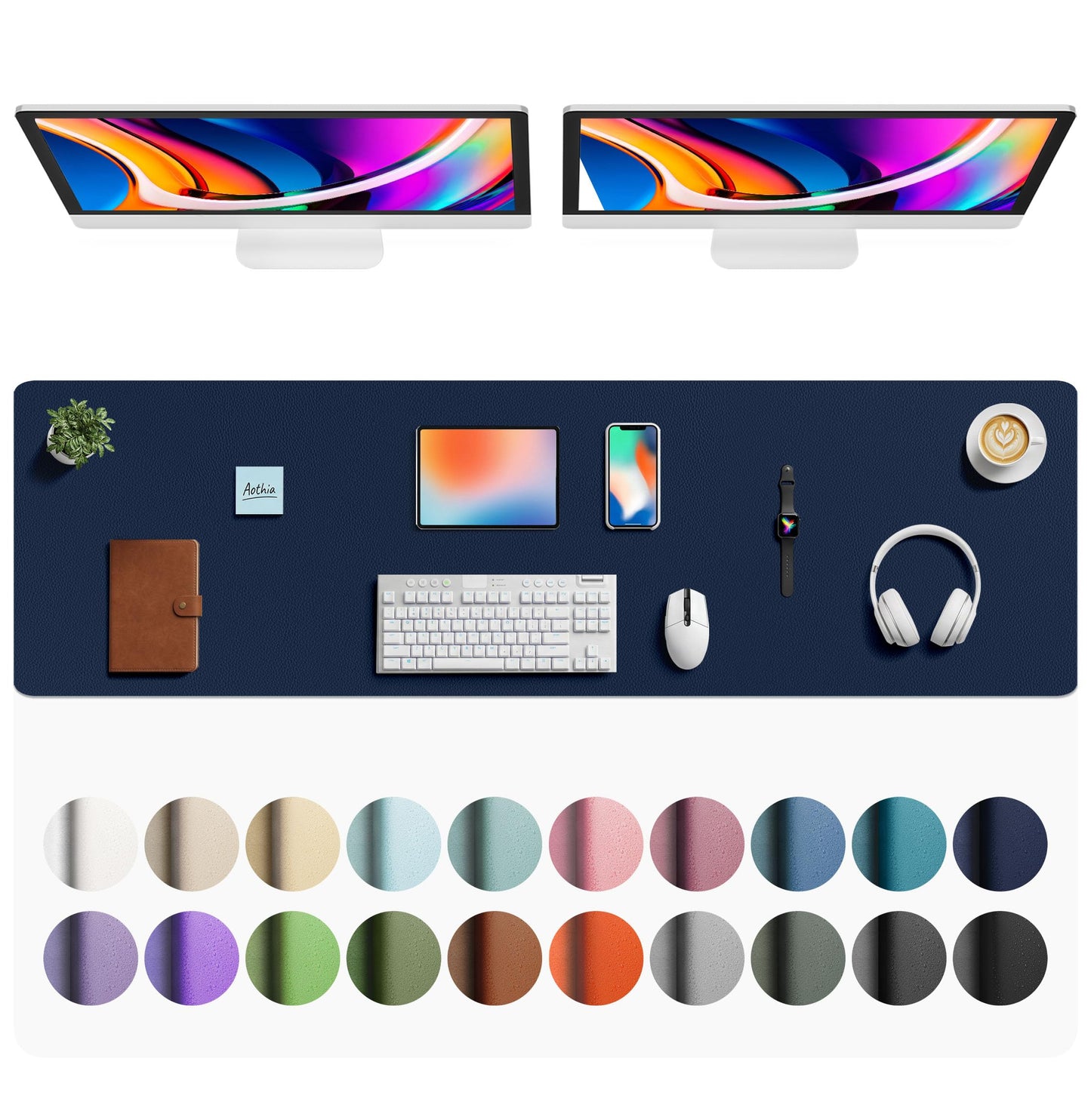 Aothia Faux Leather Desk Mat - Large Mouse Pad, Non-Slip PU Leather Blotter, Waterproof Writing