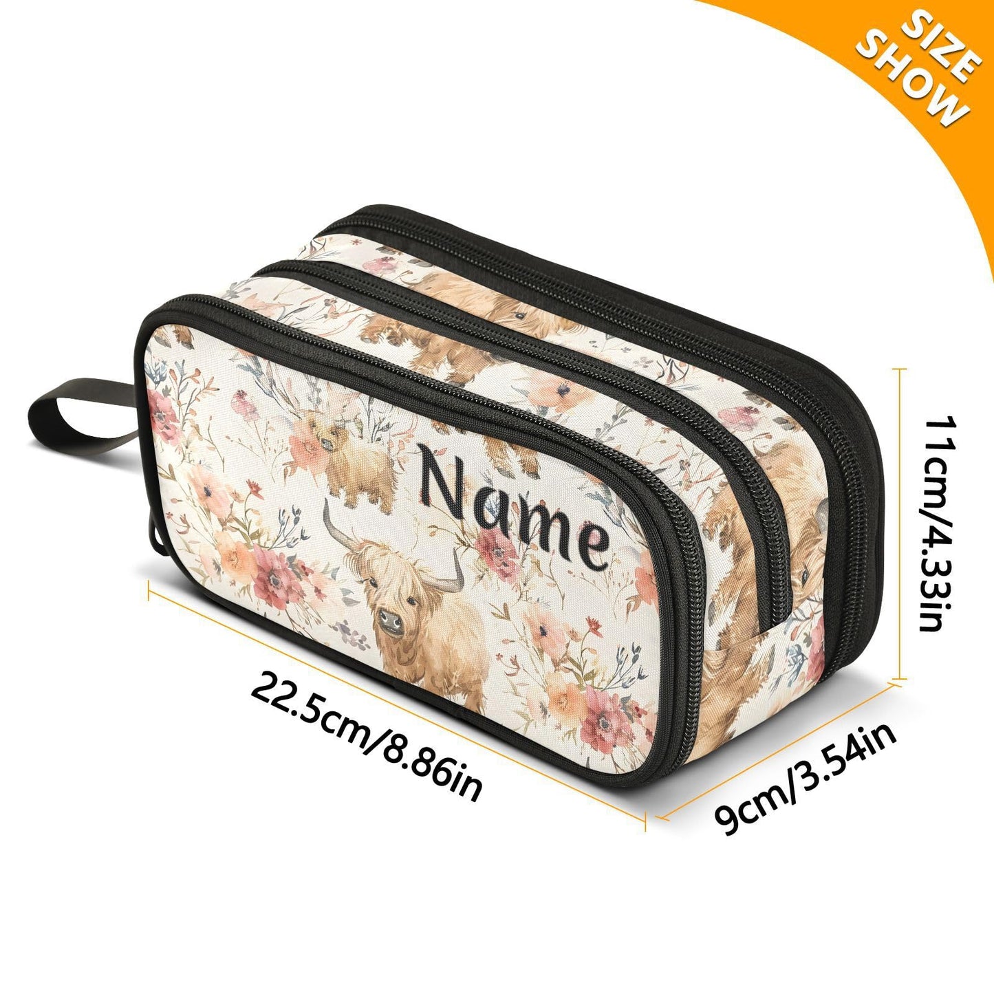 BOENLE Custom Cute Highland Cows Flowers Pencil Case Box Boys Girls Personalized Name Large Pencil