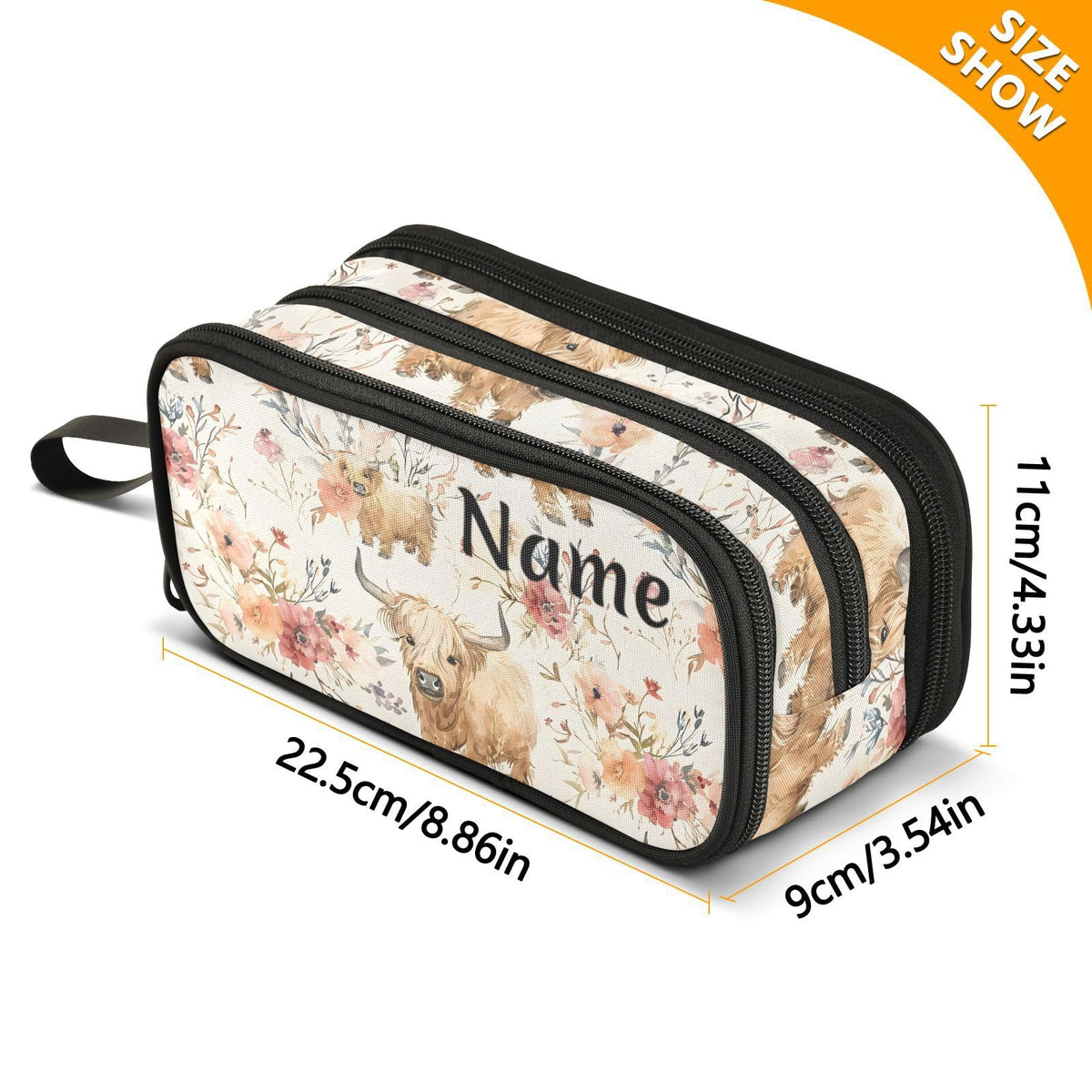 BOENLE Custom Cute Highland Cows Flowers Pencil Case Box Boys Girls Personalized Name Large Pencil