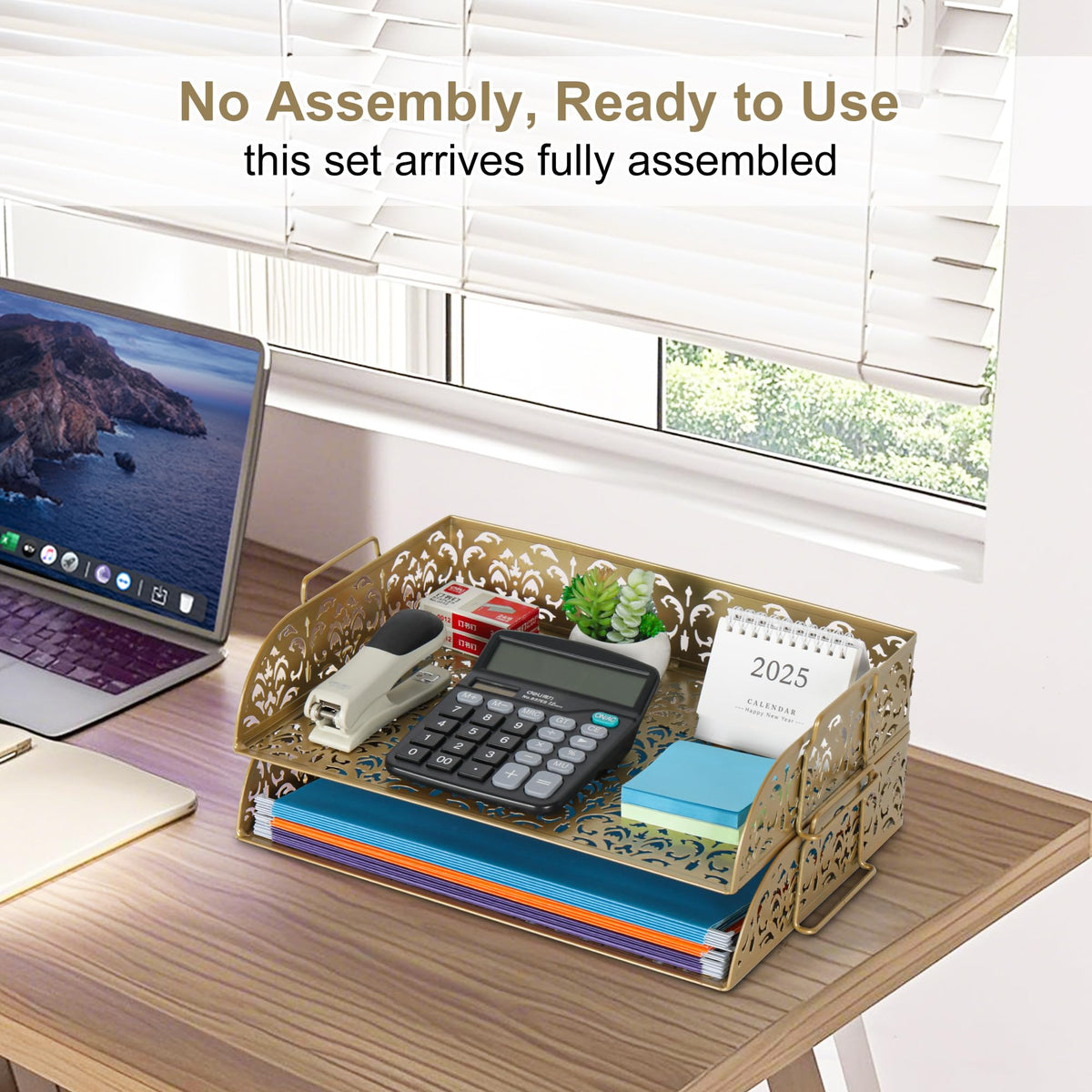 EasyPAG Paper Organizer for Desk 2 Tier Stackable Paper Tray for A4 Legal Size Folders Metal File