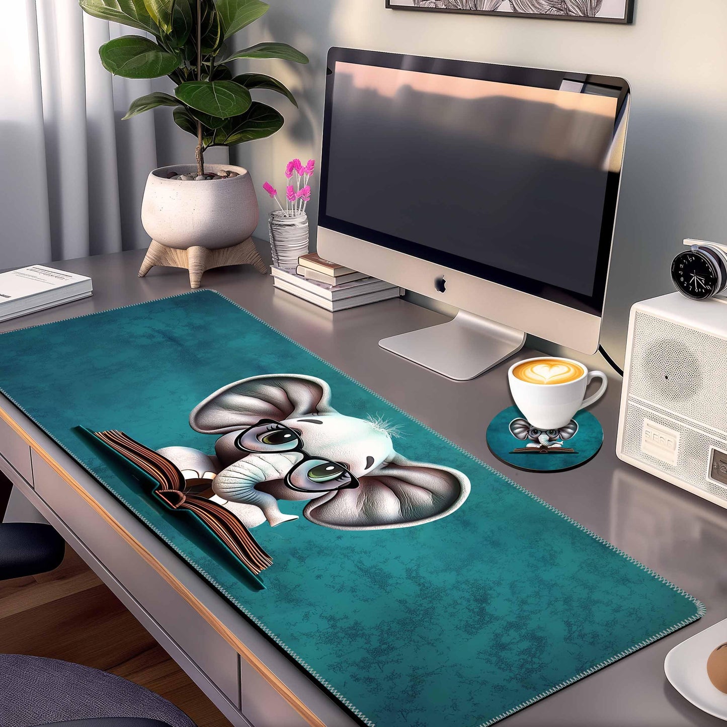 Elephant Mouse Pad Cute Large with Stitched Edges 31.5 x 11.8, Desk Pad Desk Mat for Desktop Decor