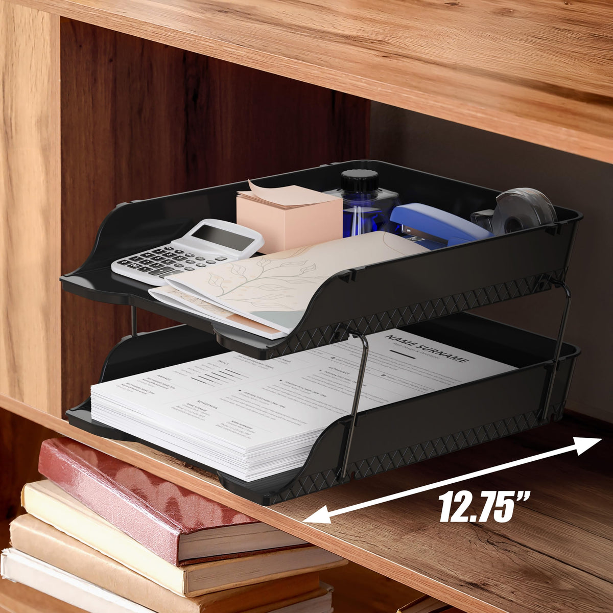 Simple Houseware 2-Tier Stackable Paper Tray for Desk Organizer, Black