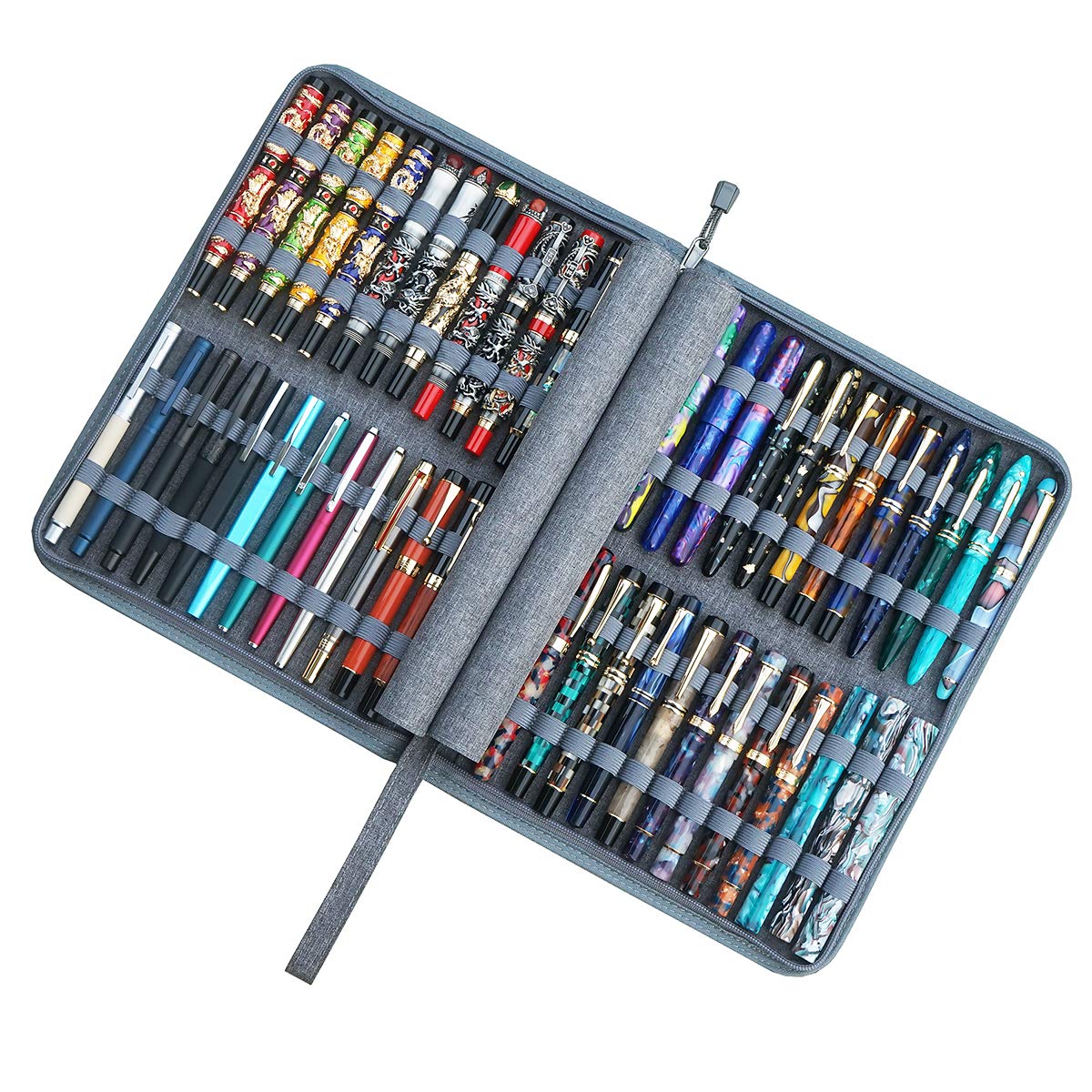 Lanxivi 48 Fountain Pen Case Gray Organizer Bag, Waterproof Canvas Pen Display Holder with YKK