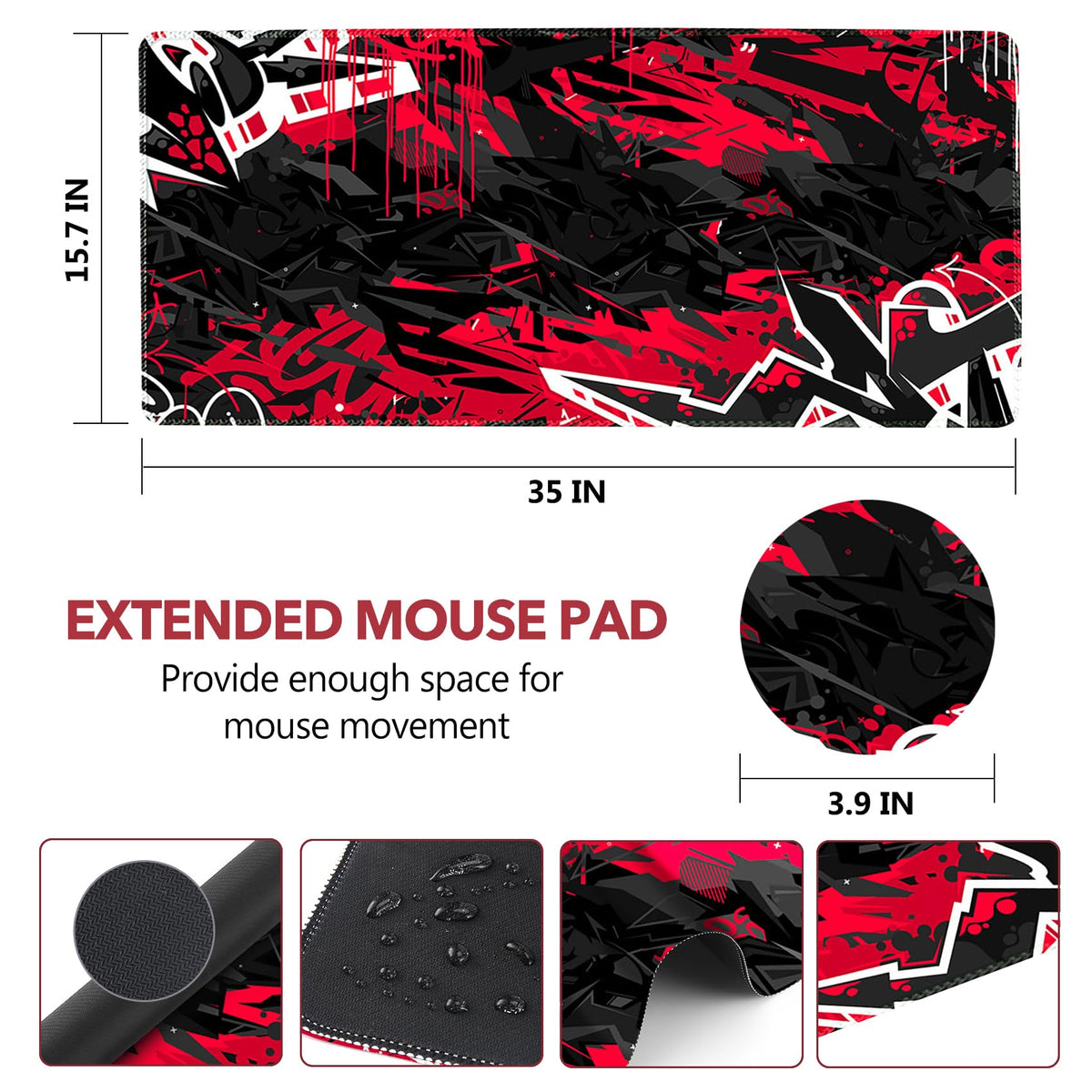 AIMSA Extended Gaming Mouse Pad Desk Mat, Large Mousepad with Stitched Edges (35x15.7 in), Keyboard