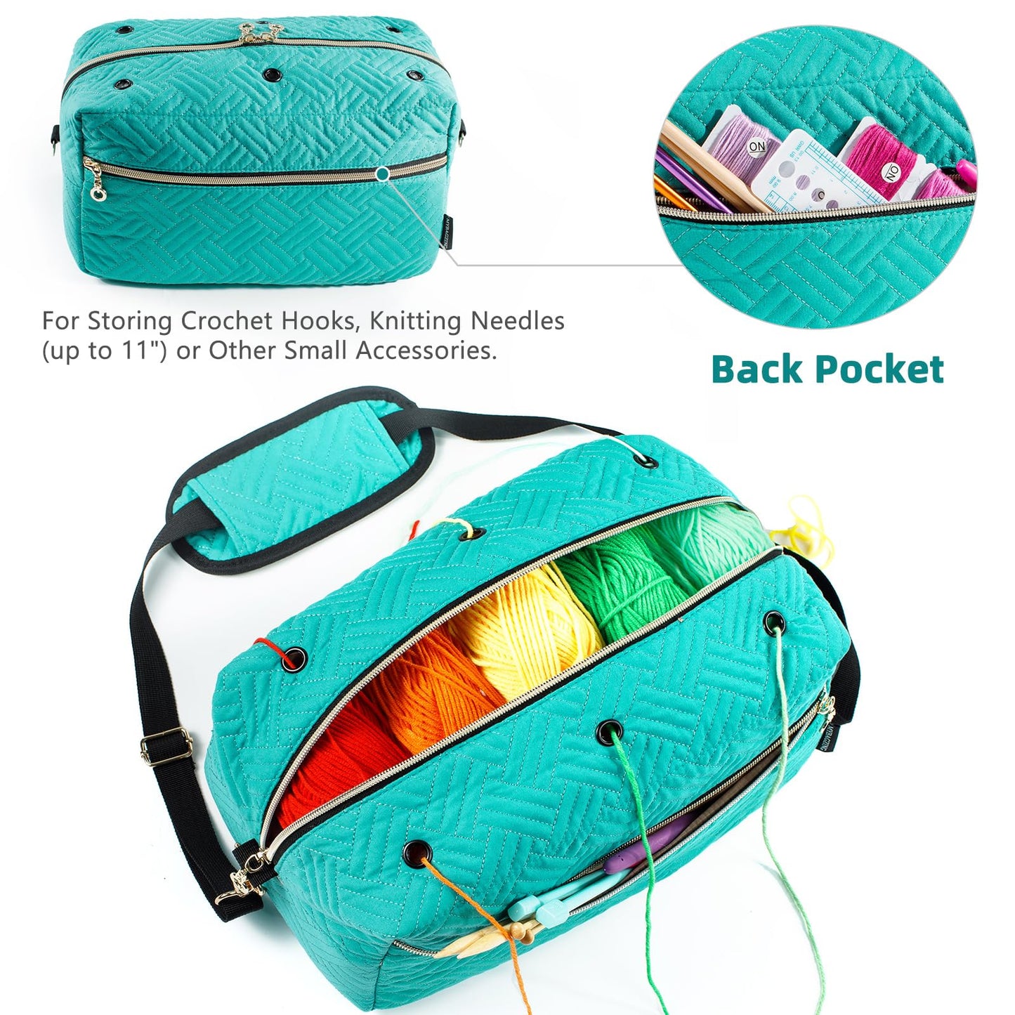 MYBAGZING Crochet Bag Organizer,Knitting Bag for Yarn Storage&Crochet Hooks