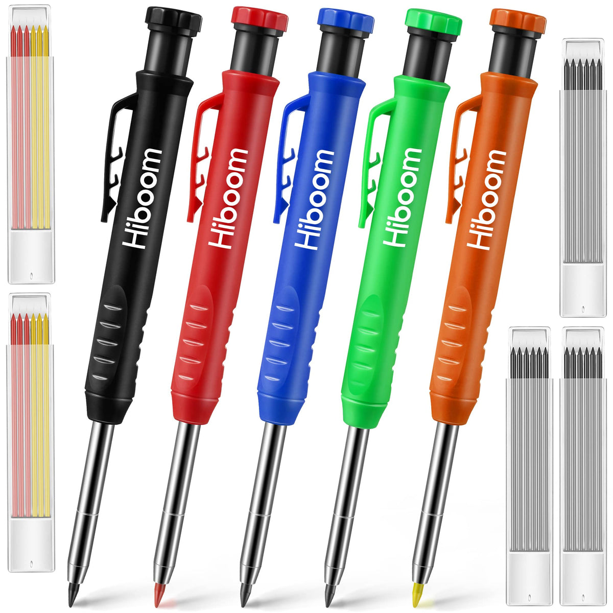 Hiboom 5 Pcs Mechanical Carpenter Pencil, Orange, Red, Green, Blue, Black