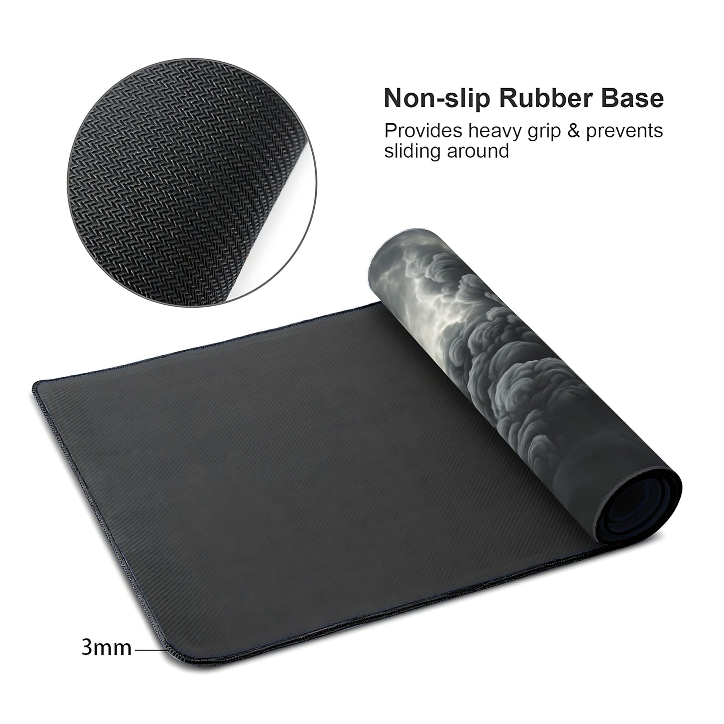Aesthetic Cloud Gaming Mouse Pad, Grey Dark Epic Desk Mat with Anti-Slip Base & Stitched Edges