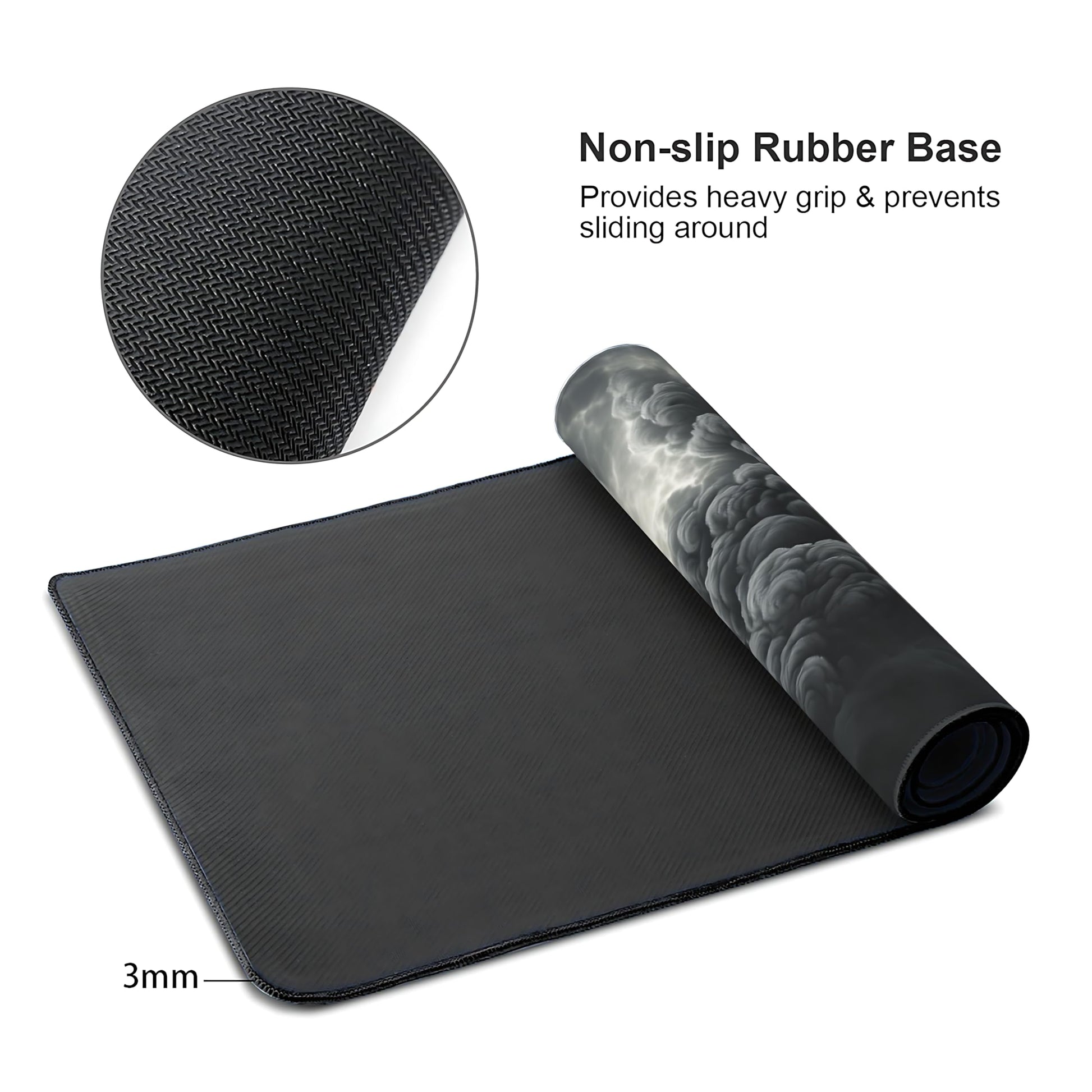 Aesthetic Cloud Gaming Mouse Pad, Grey Dark Epic Desk Mat with Anti-Slip Base & Stitched Edges
