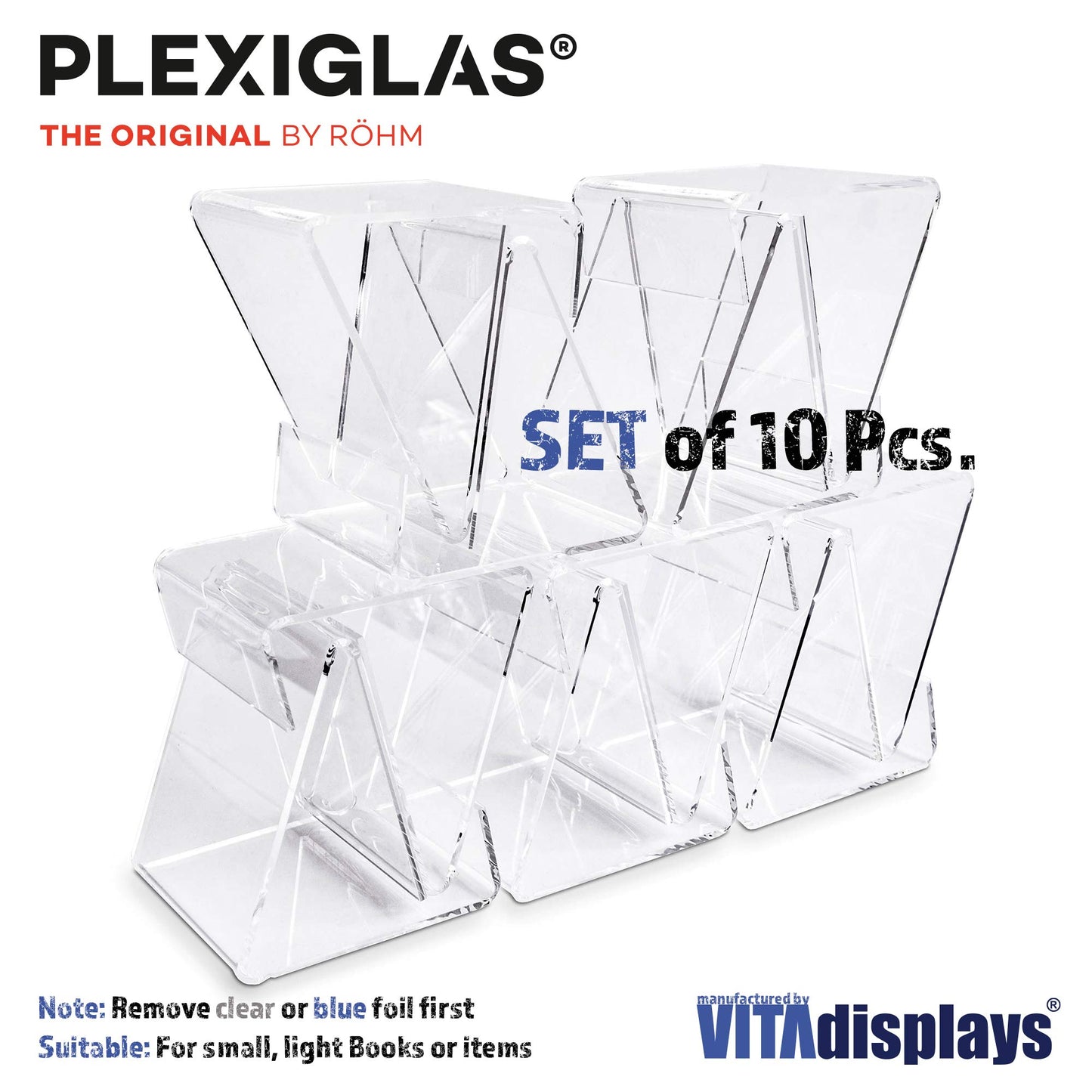 VitAdisplays Eco Bookends Height 8.0 cm as Clamp Stand Made of Original Plexiglas for e.g.