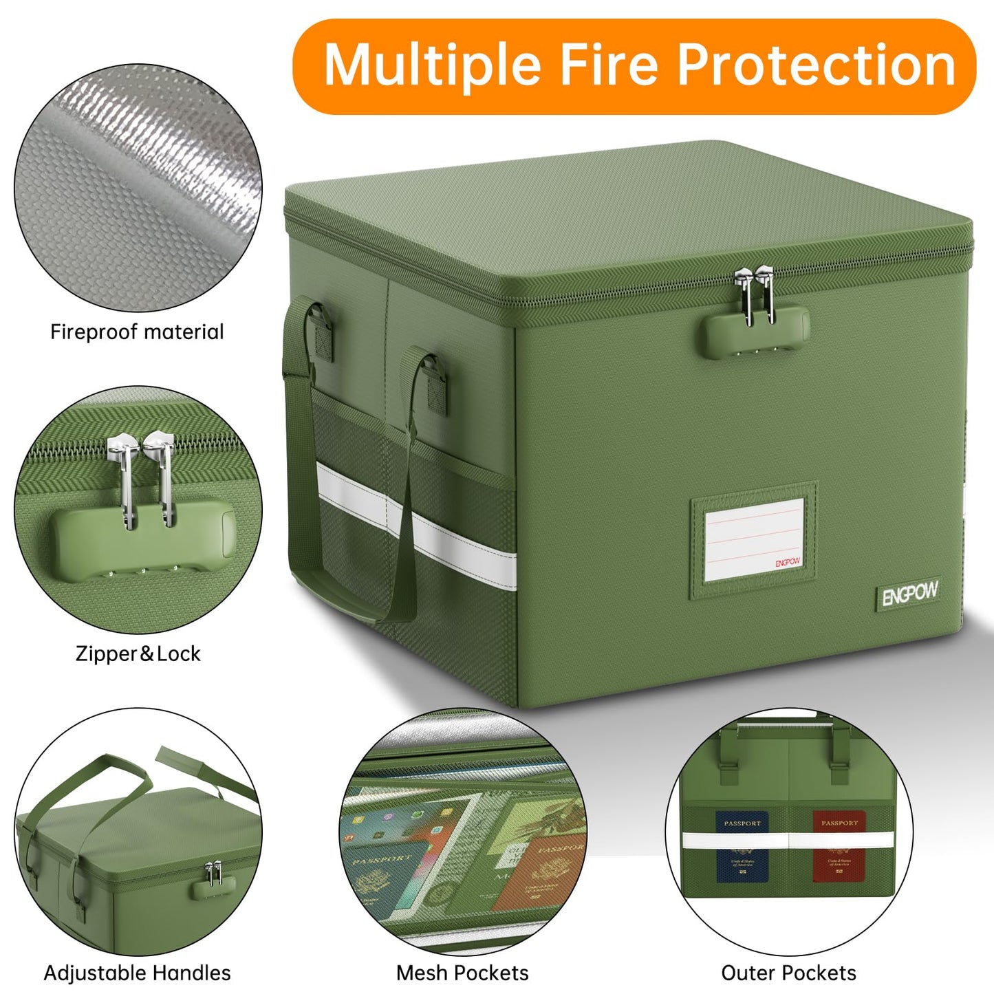ENGPOW 5200°F File Box Fireproof Document Box with Lock,Heat Insulated Collapsible File Storage