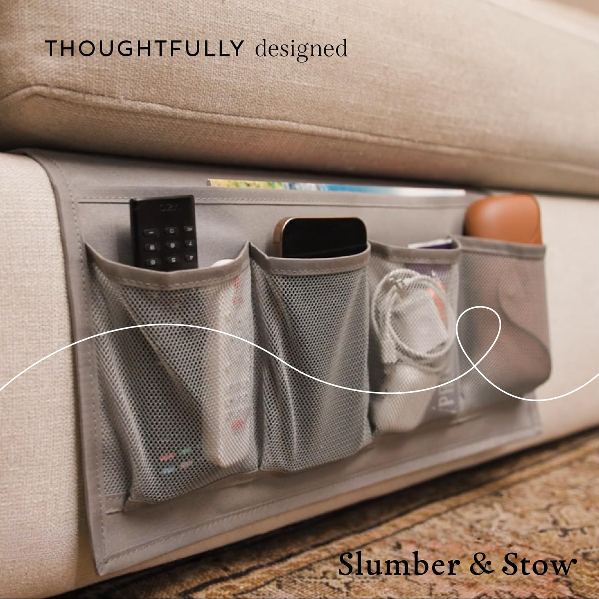 Houseify Slumber & Stow Hanging Bedside Caddy Organizer, 5 Pockets